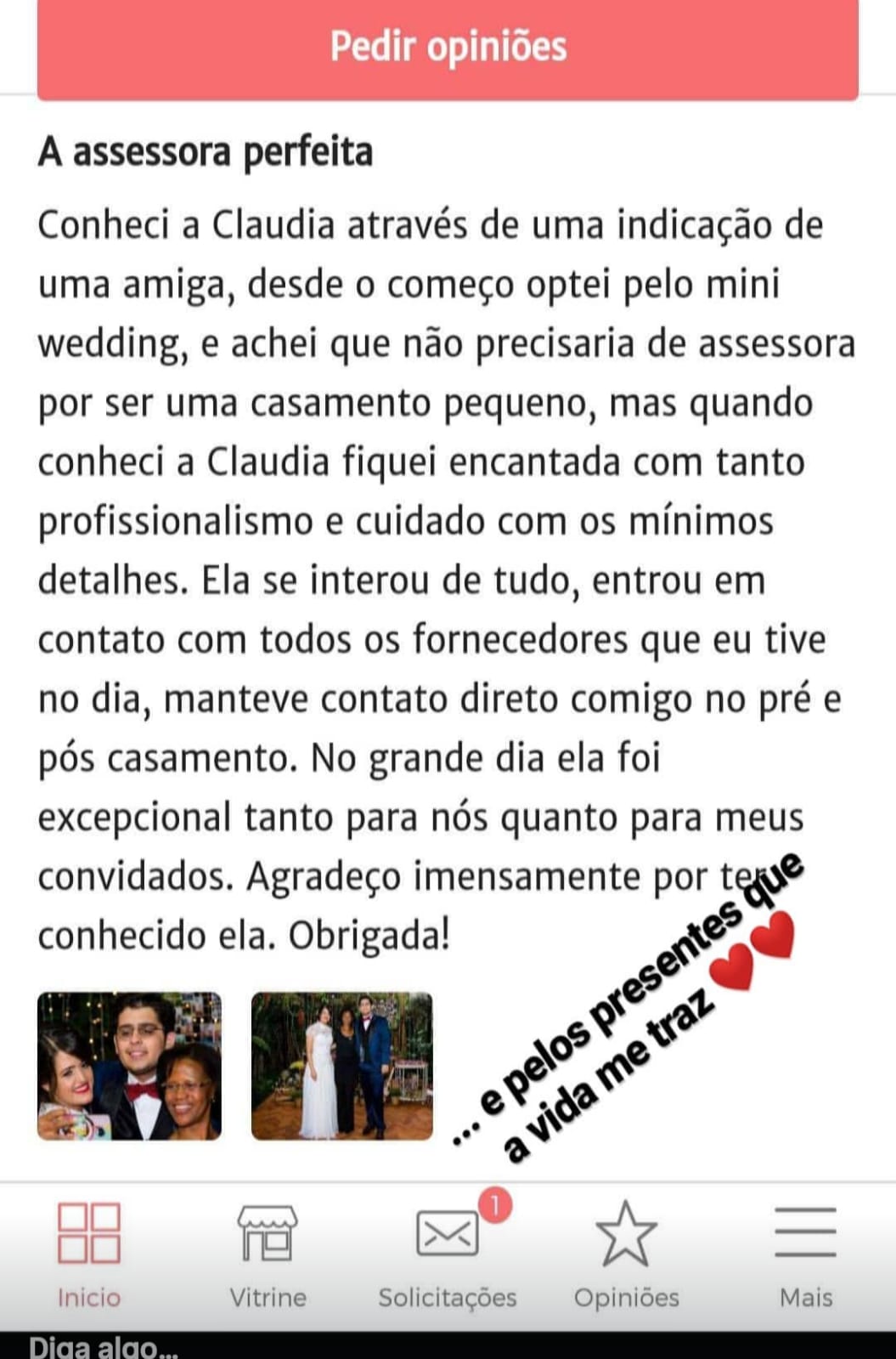 Depoimento de Amanda e Bruno no Instagram