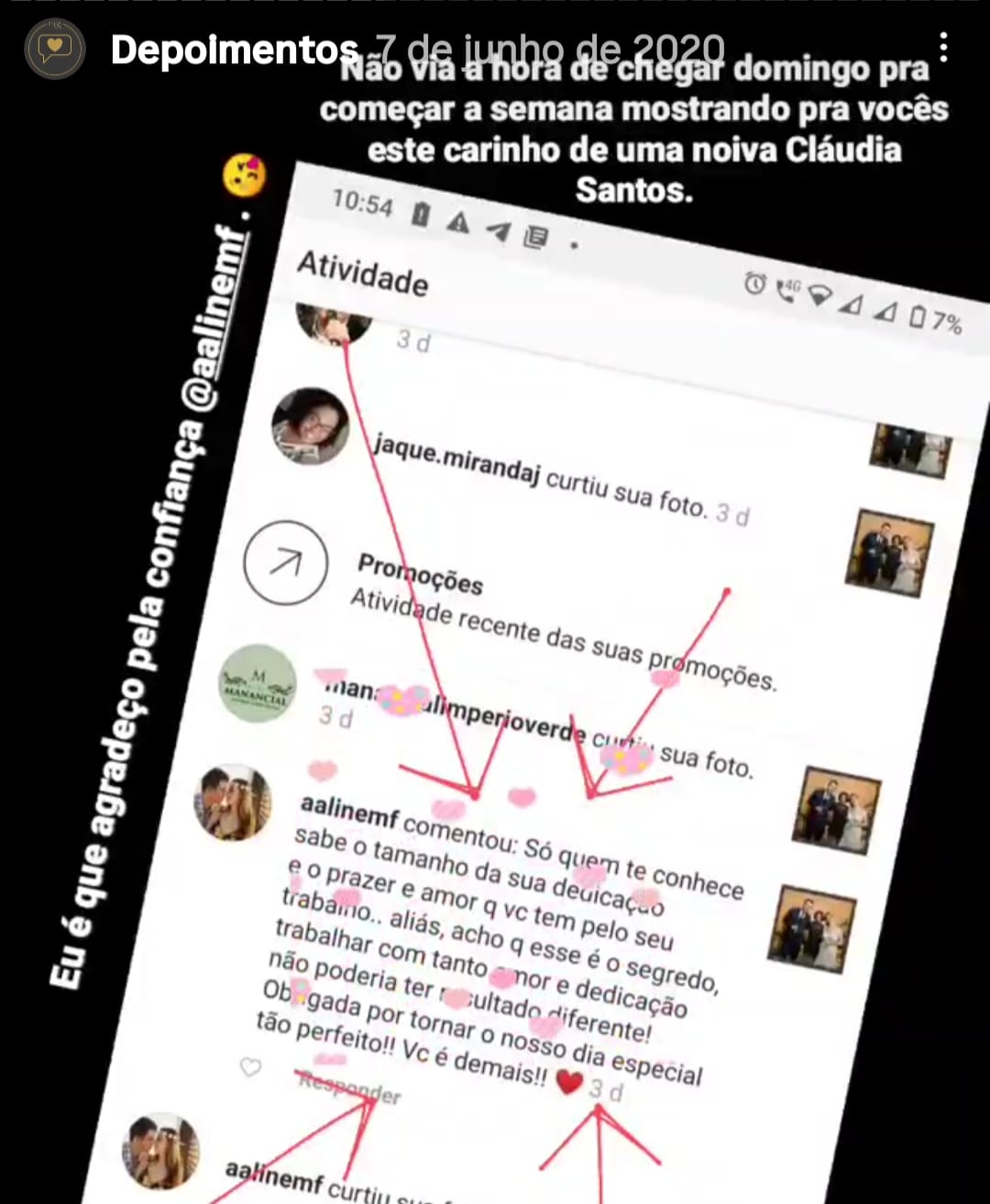 Depoimento de Aline e Carlos no Instagram