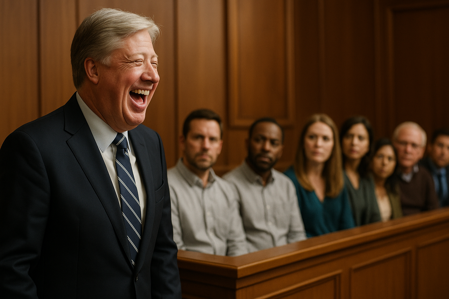 Man who looks like pastor Robert Morris laughing in court before the jury