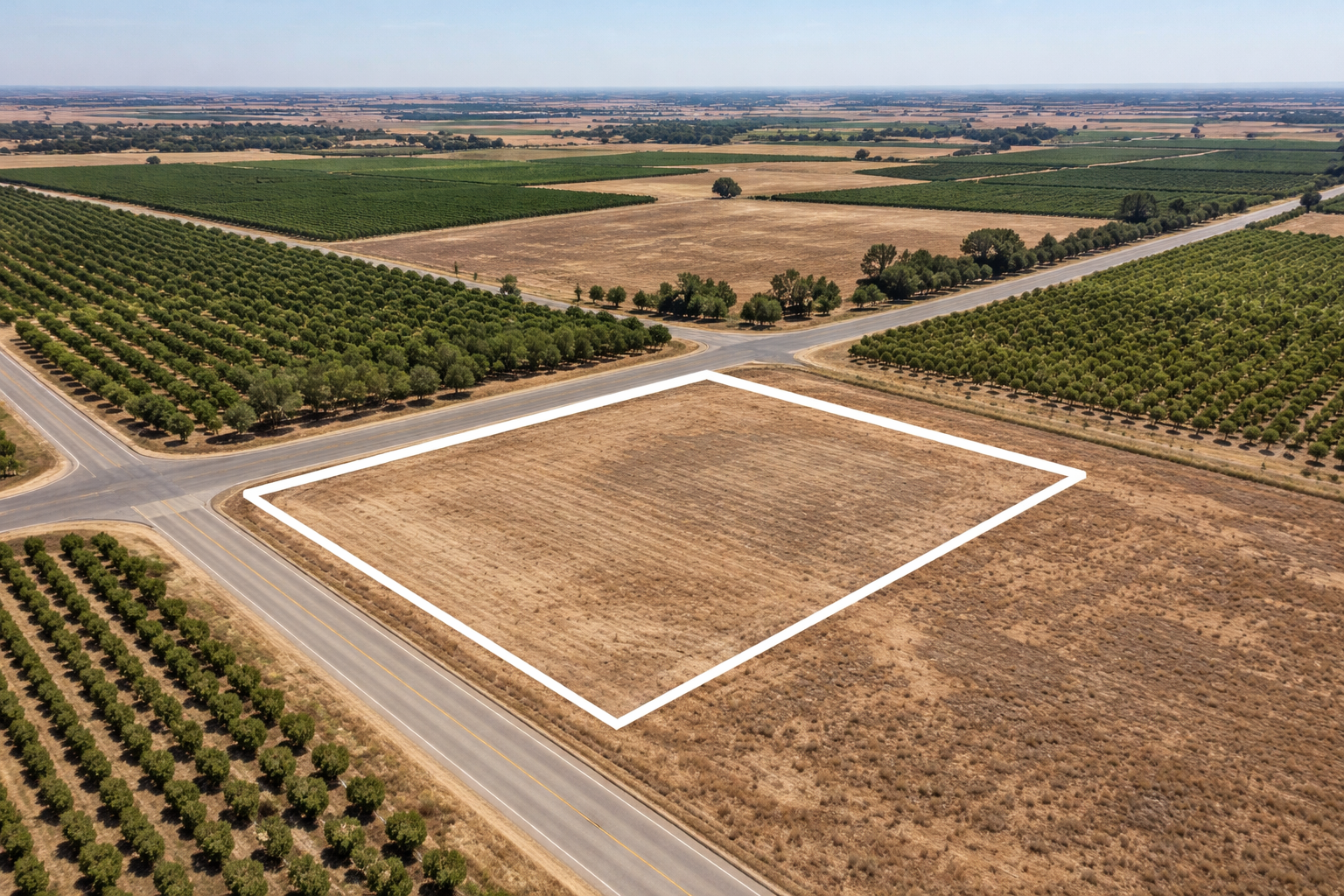 Madera County off-market land deal — 2 acres rural residential Aerial view of 2-acre vacant lot in Madera County, CA