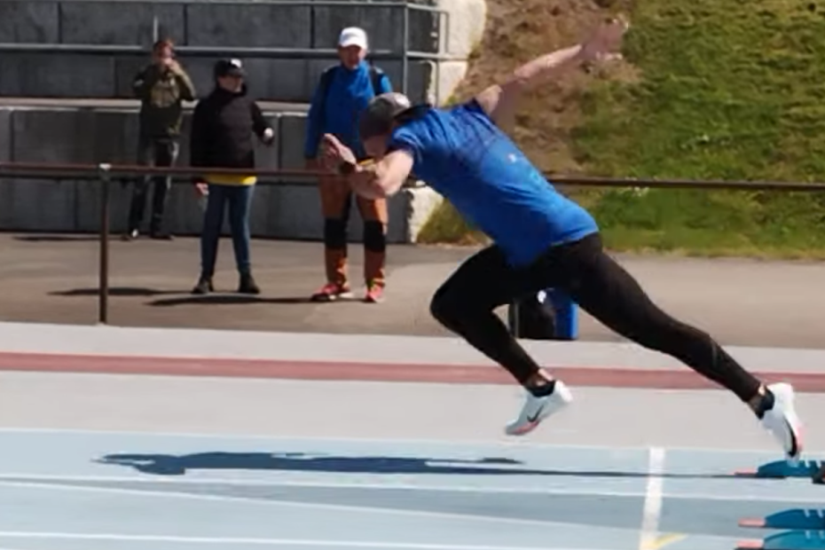 Øyvind Kjerpeset i startposisjon på Skararacet 2024, hamstring-skader hos sprintere