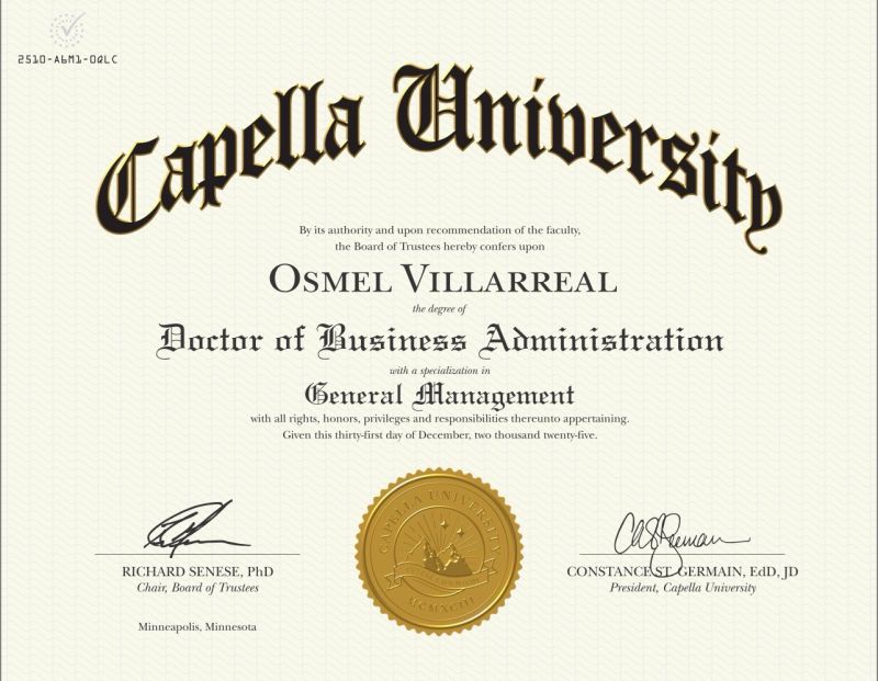 Dr. Osmel Villarreal — Doctor of Business Administration Doctoral Diploma