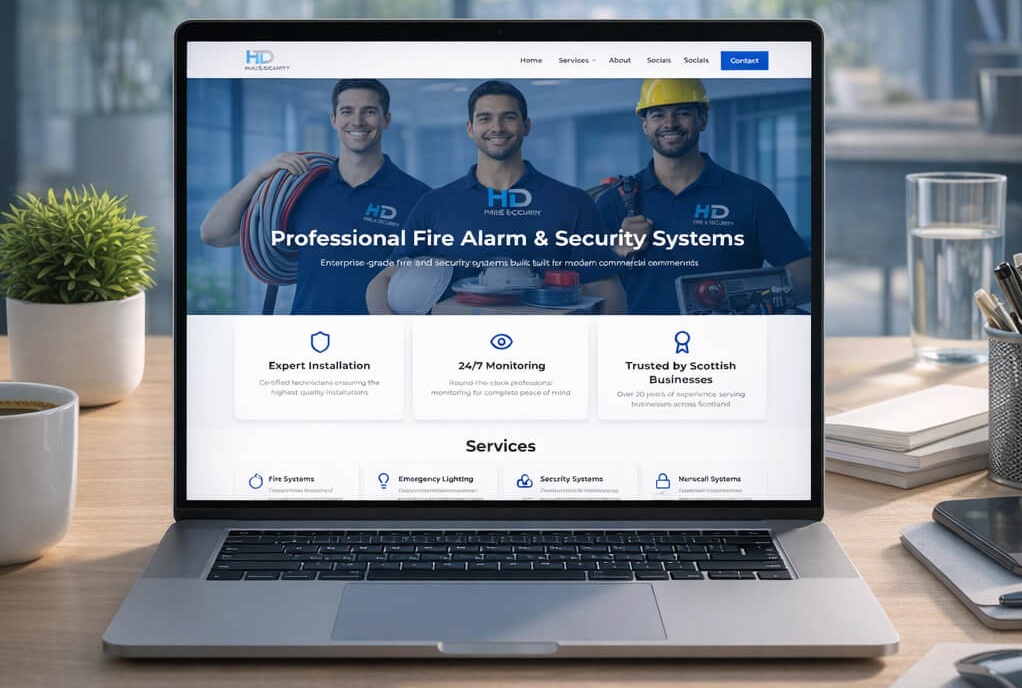HD Fire & Security — bespoke website by ITWizrd, Paisley Scotland