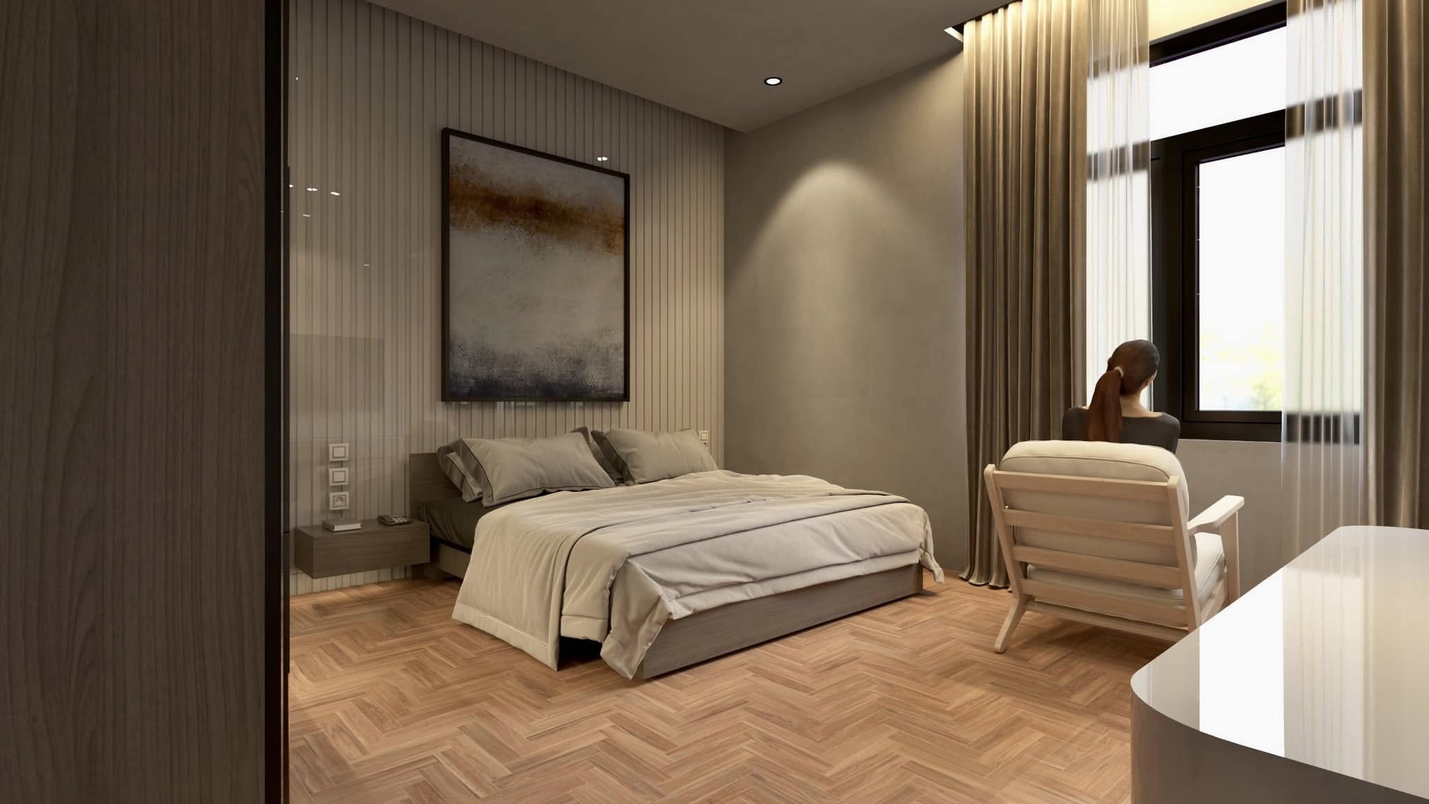 Phòng Ngủ – Tủ Âm Tường & Ánh Sáng Dịu