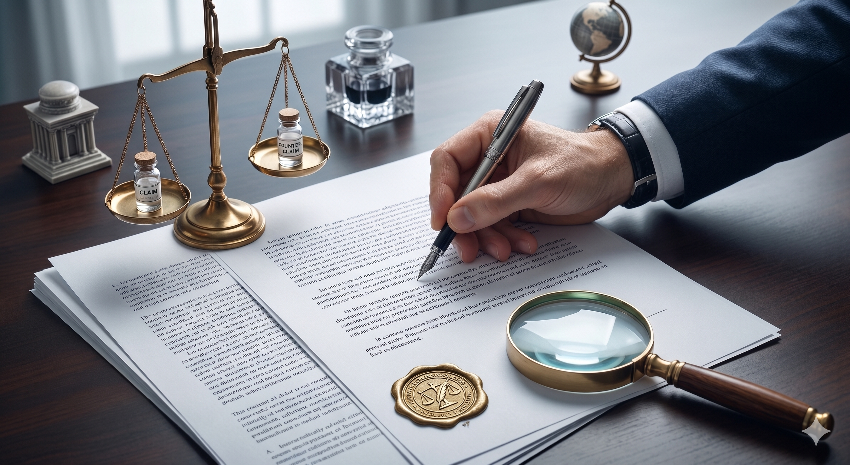 A calm desk scene with documents and a pen, suggesting careful document review