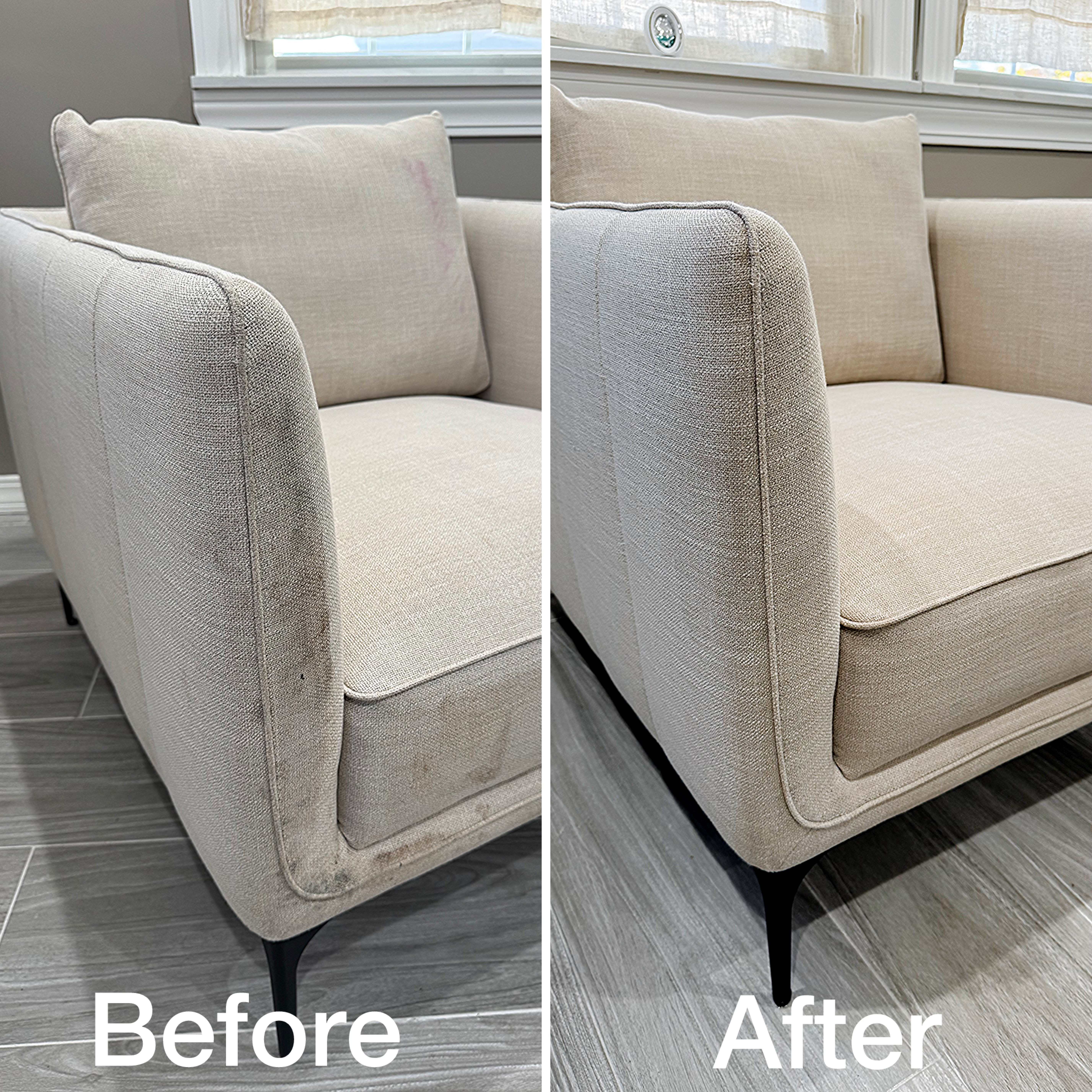 Beige Upholstered Loveseat - Before and After Cleaning