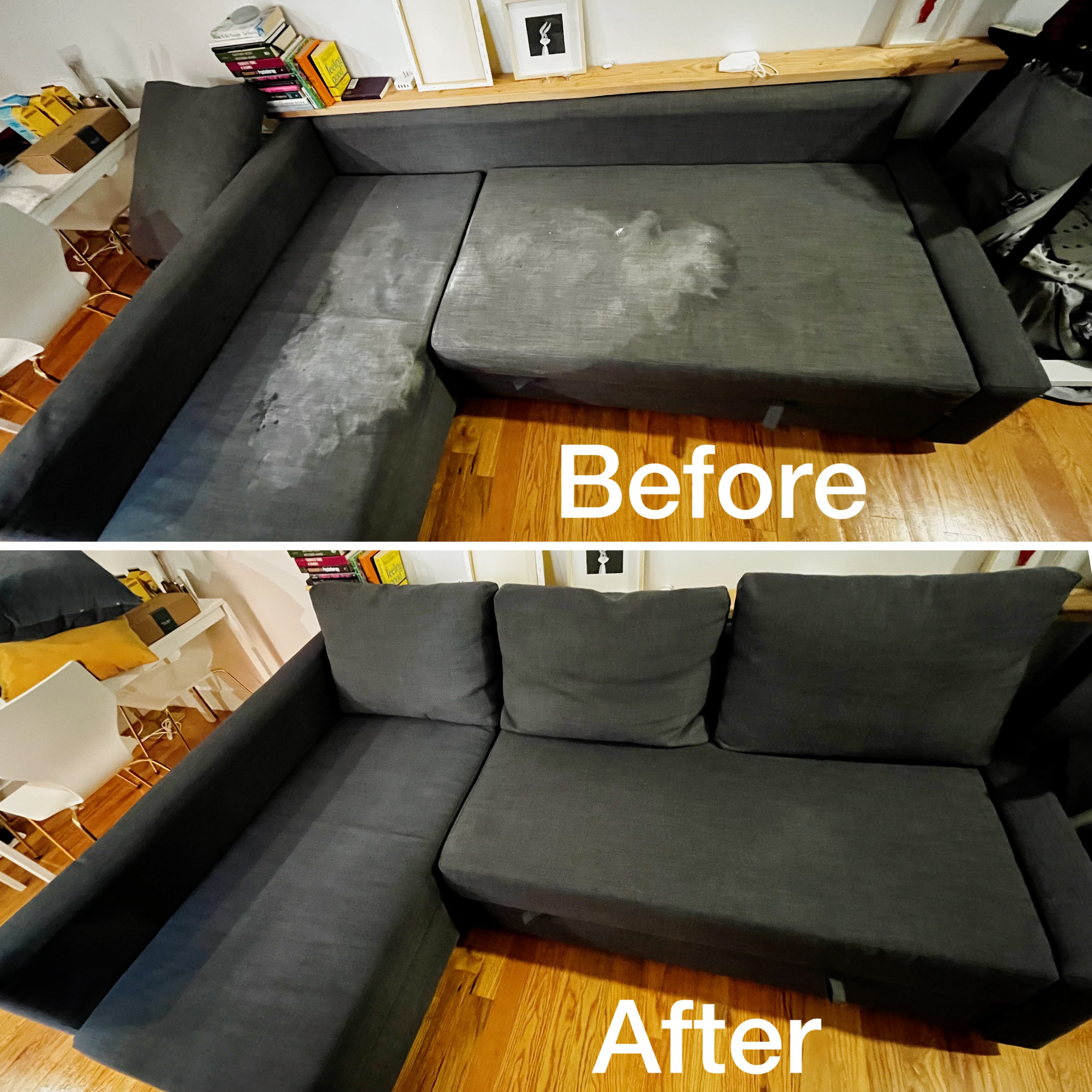 Gray Sofa – Spot & Soil Treatment - Before and After Cleaning