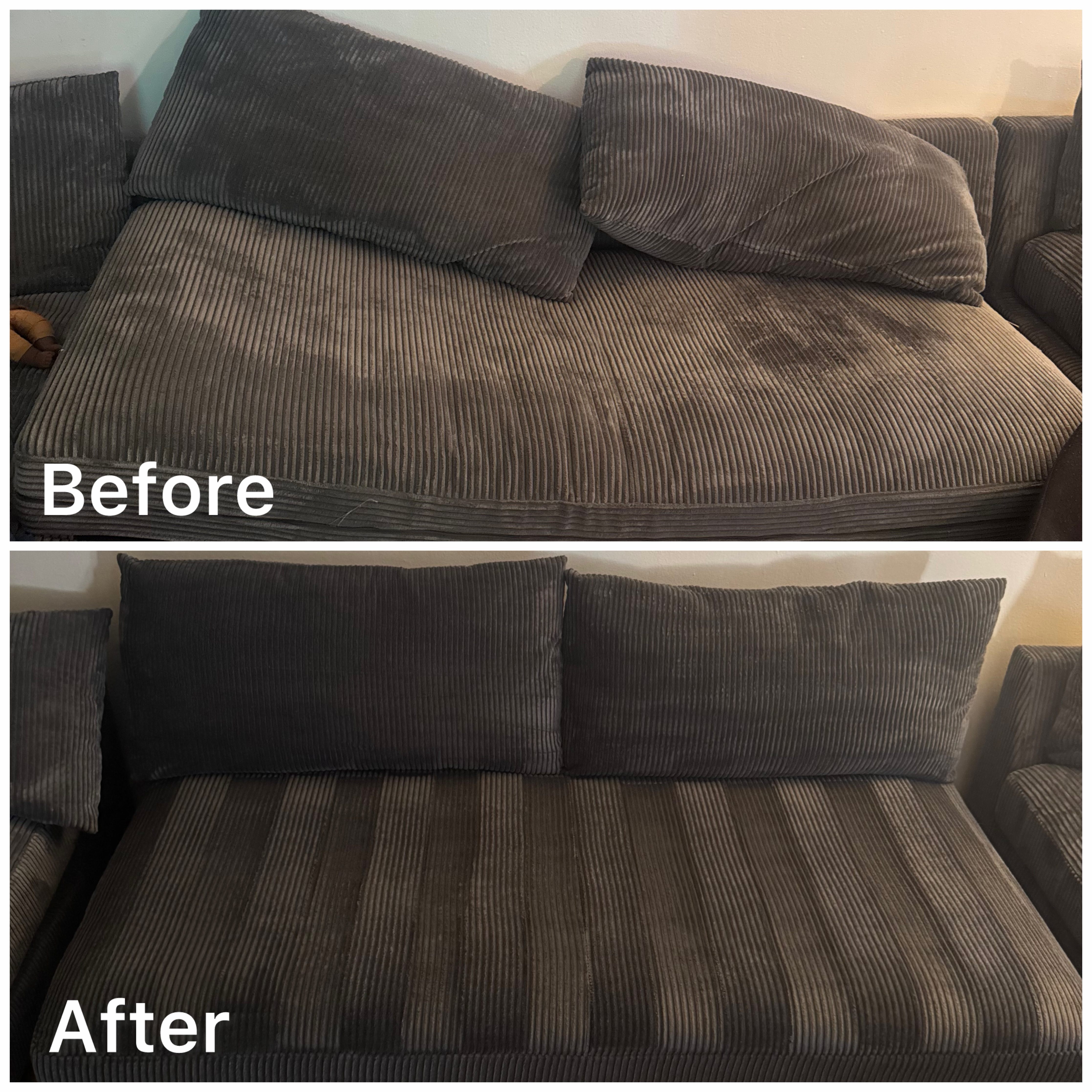 Tan Fabric Sofa – Armrest & Seat Restore - Before and After Cleaning
