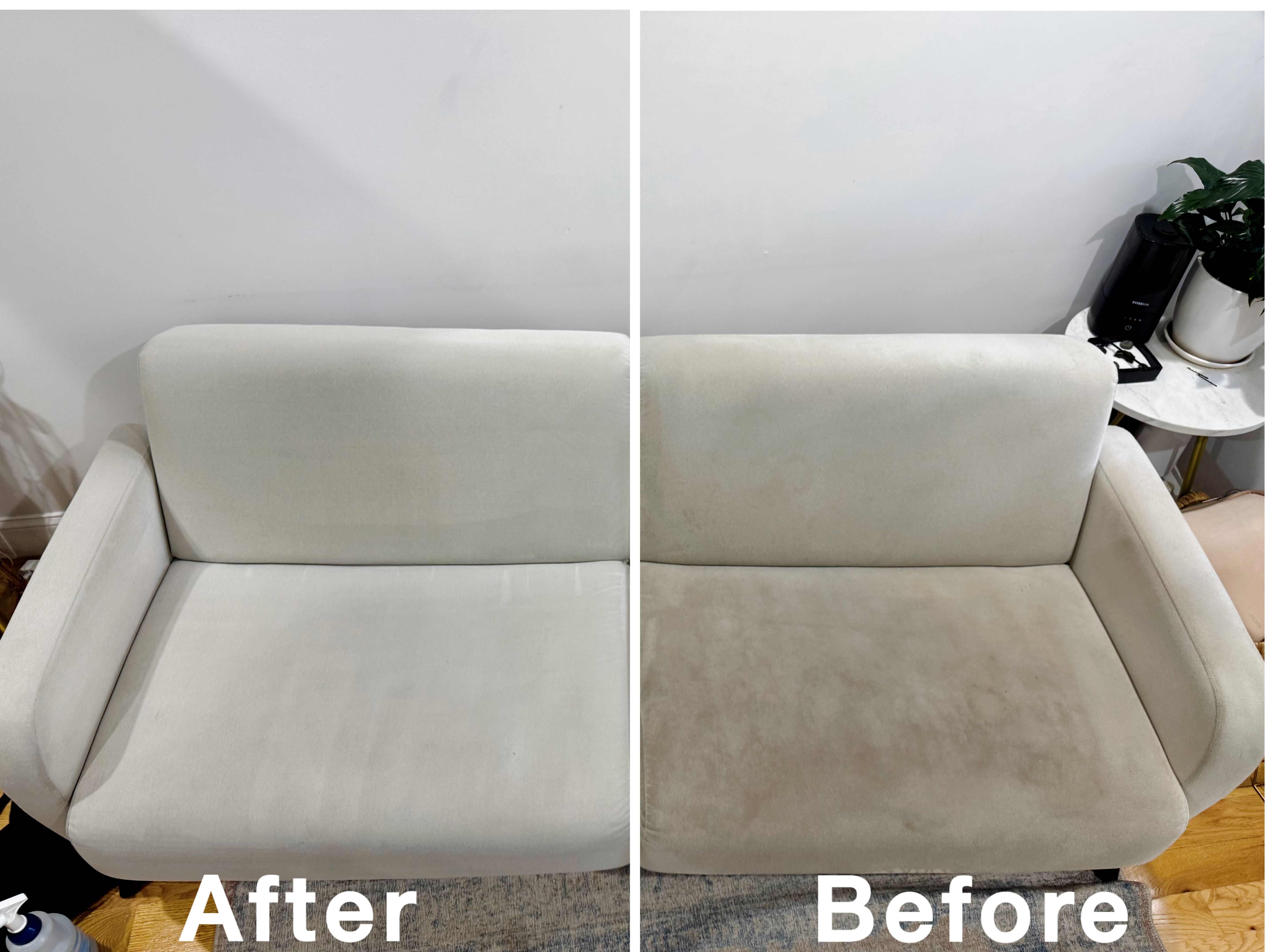 Beige Fabric Sofa – Deep Seat Extraction - Before and After Cleaning