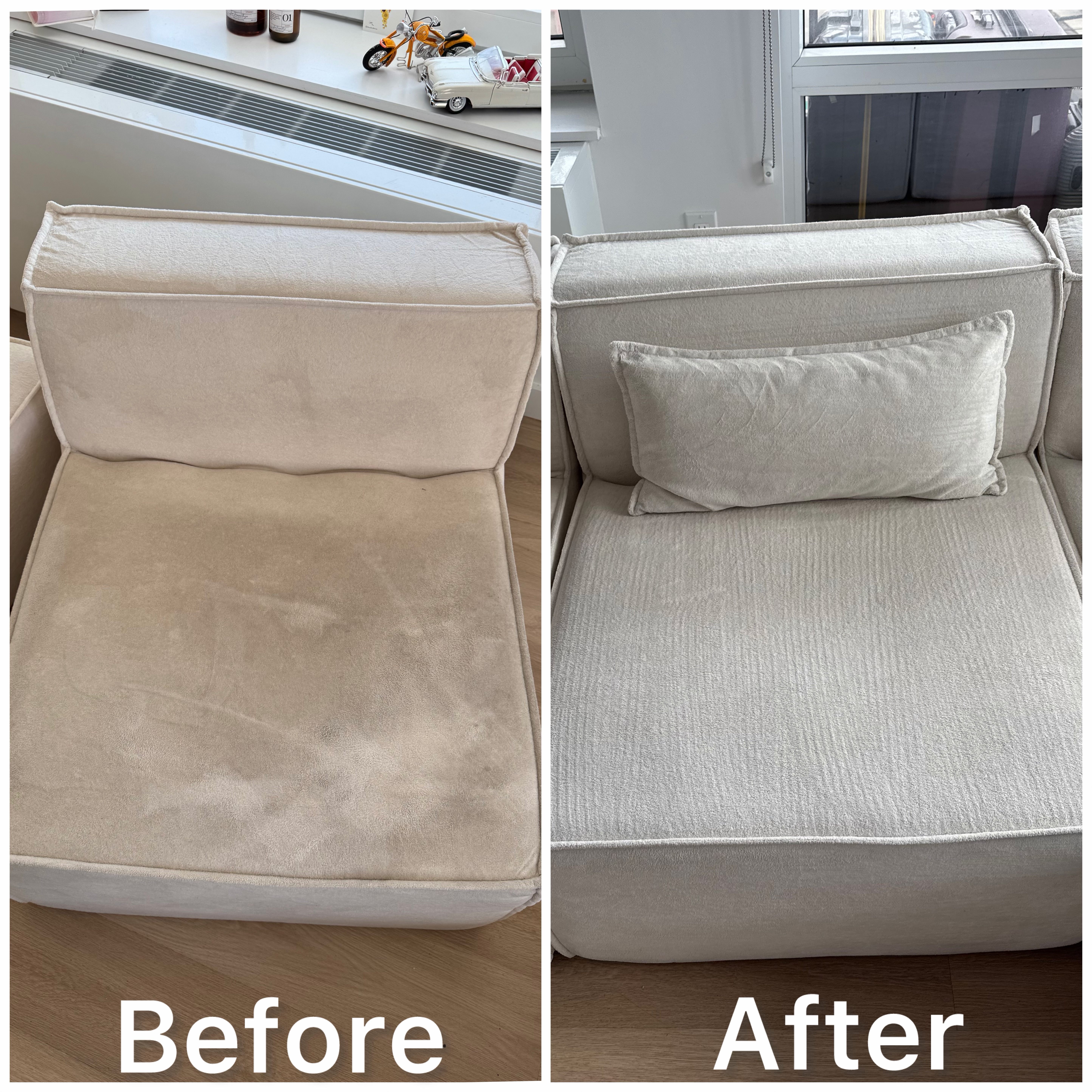 Gray Fabric Sofa – Deep Restoration - Before and After Cleaning