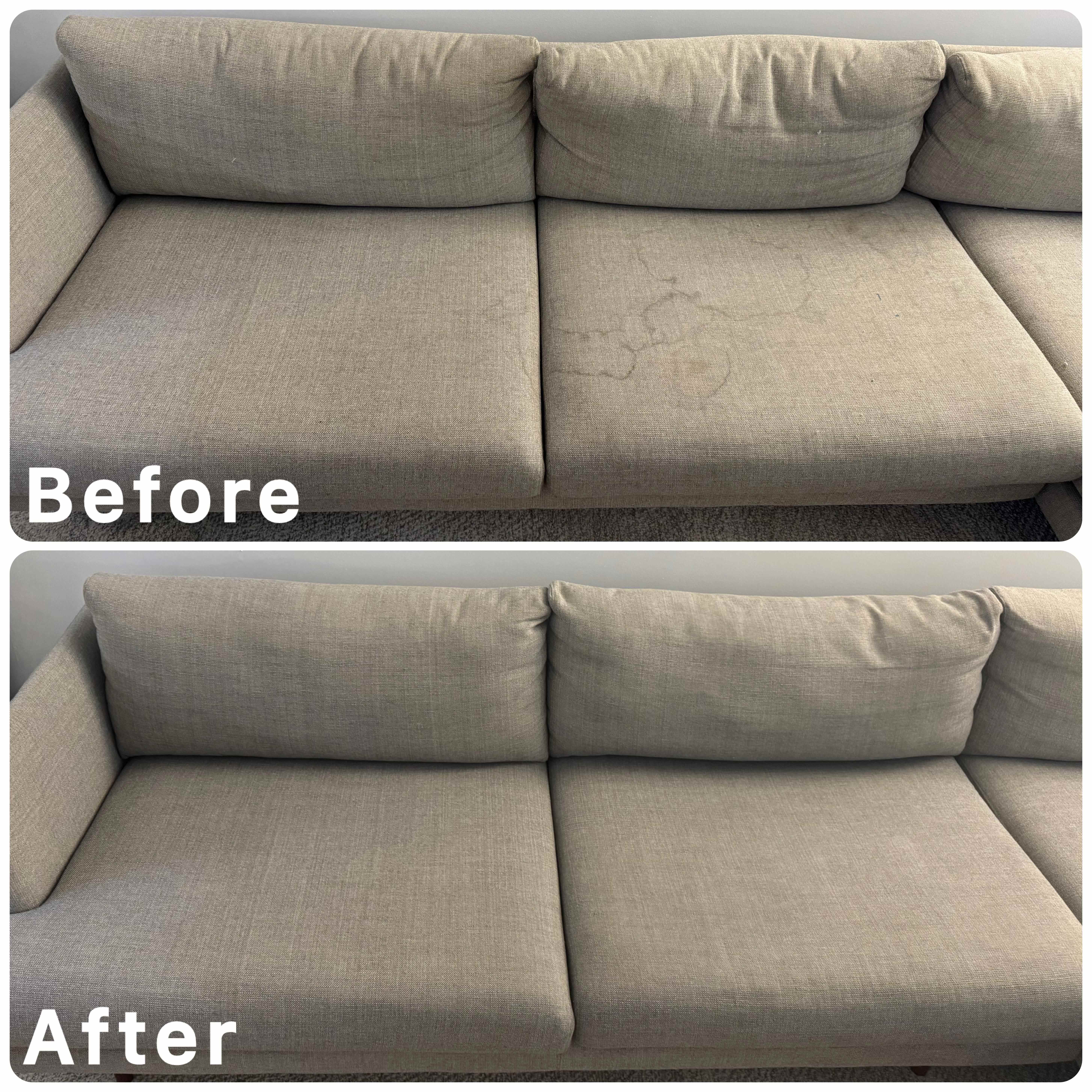 Cream Fabric Sofa – Full Extraction - Before and After Cleaning
