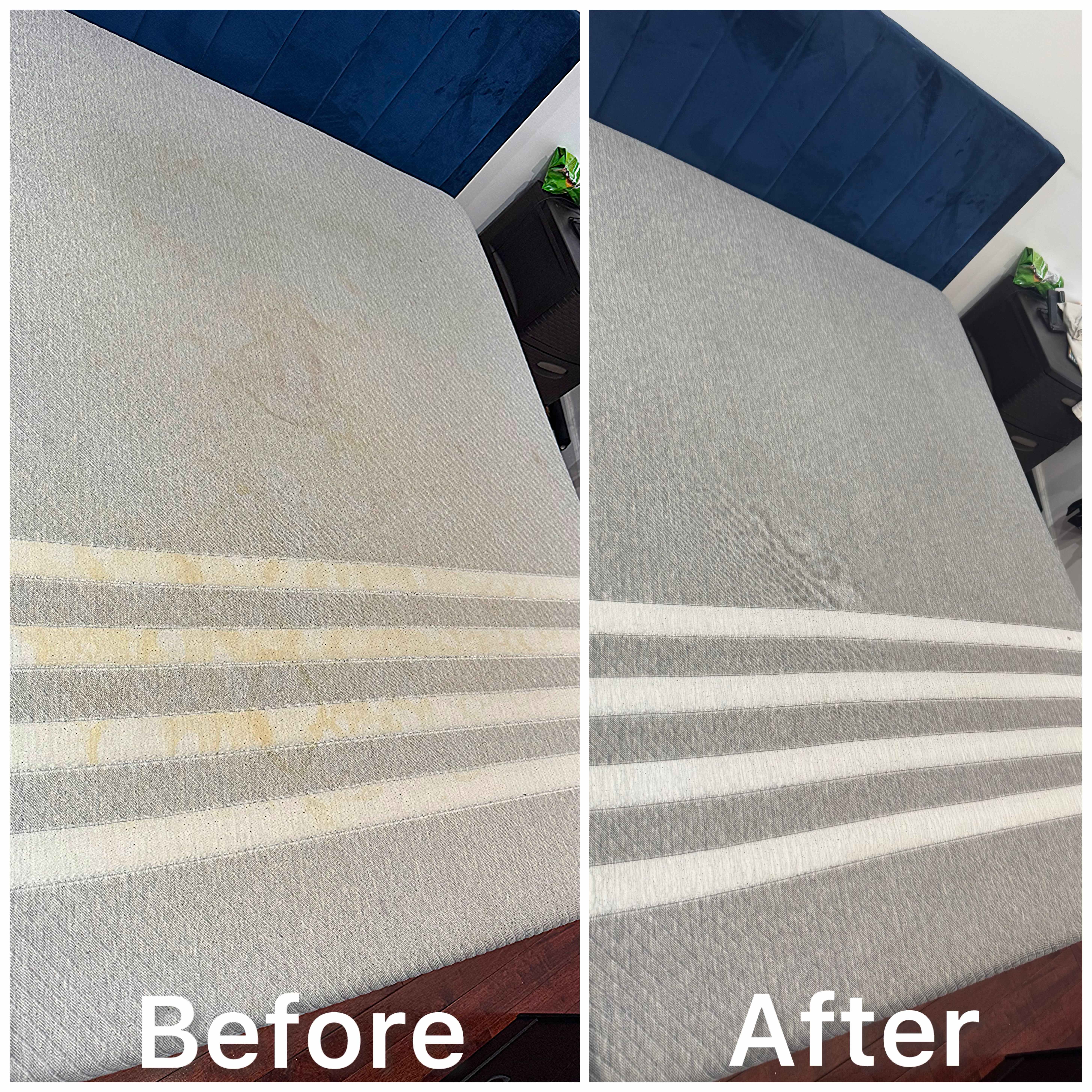 Light Gray Mattress – Pet Stain Recovery - Before and After Cleaning