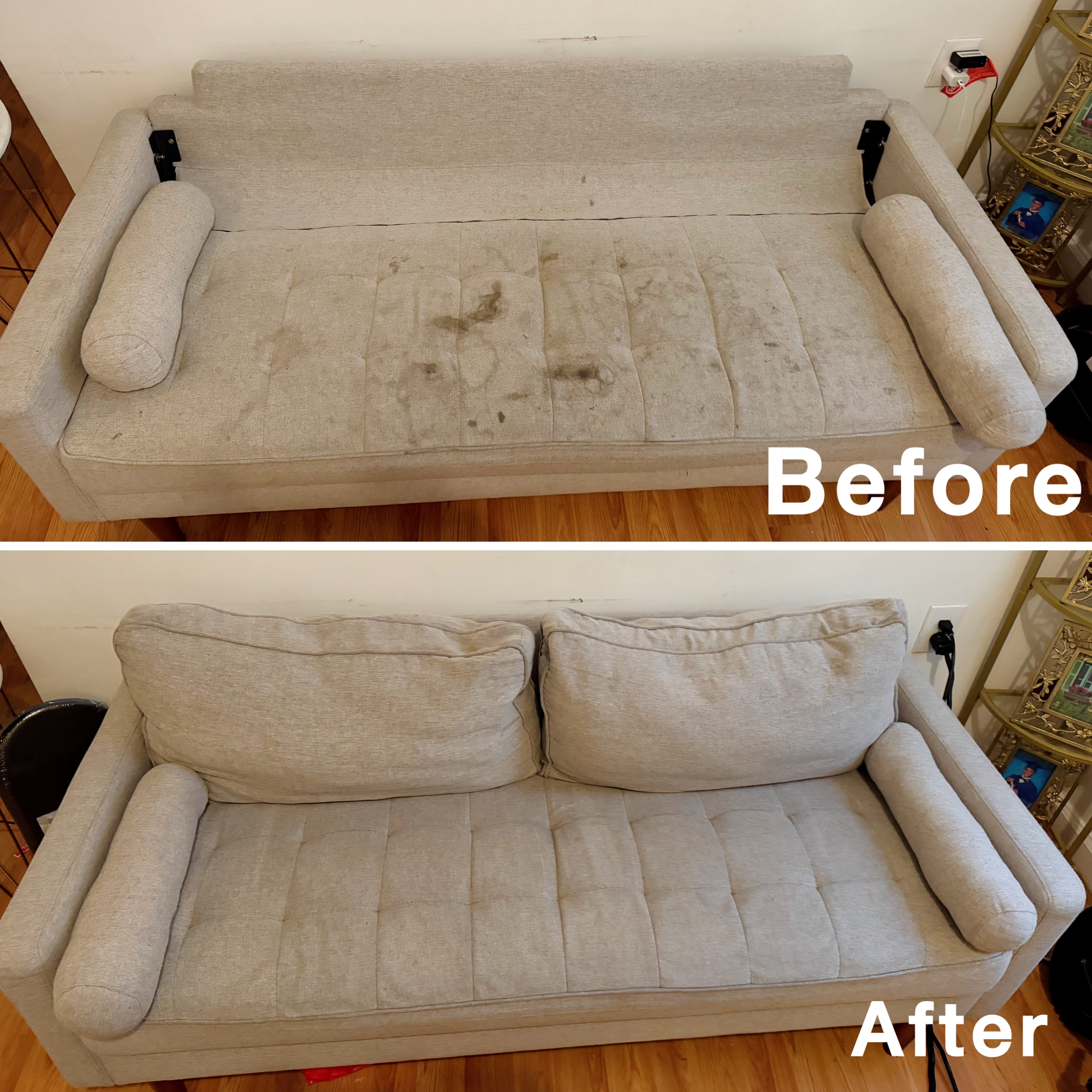 Standard Fabric Sofa – Pet Stain Recovery - Before and After Cleaning