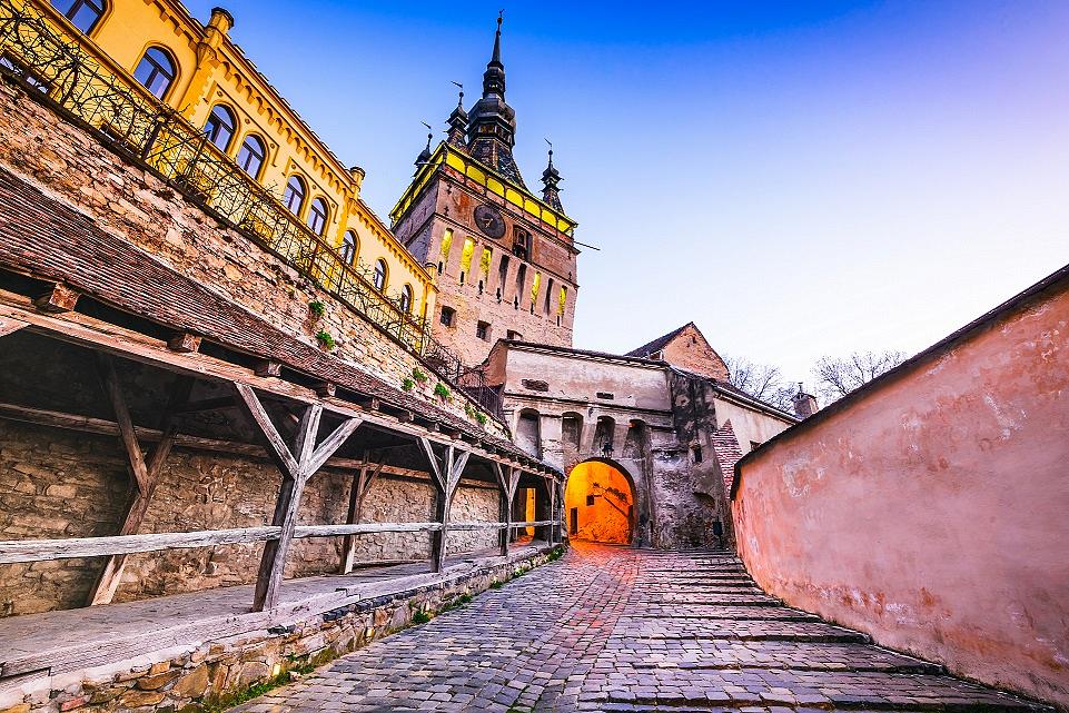 Vlads Shadow daytrips cluj napoca — Sighișoara Clock Tower and colourful citadel rooftops