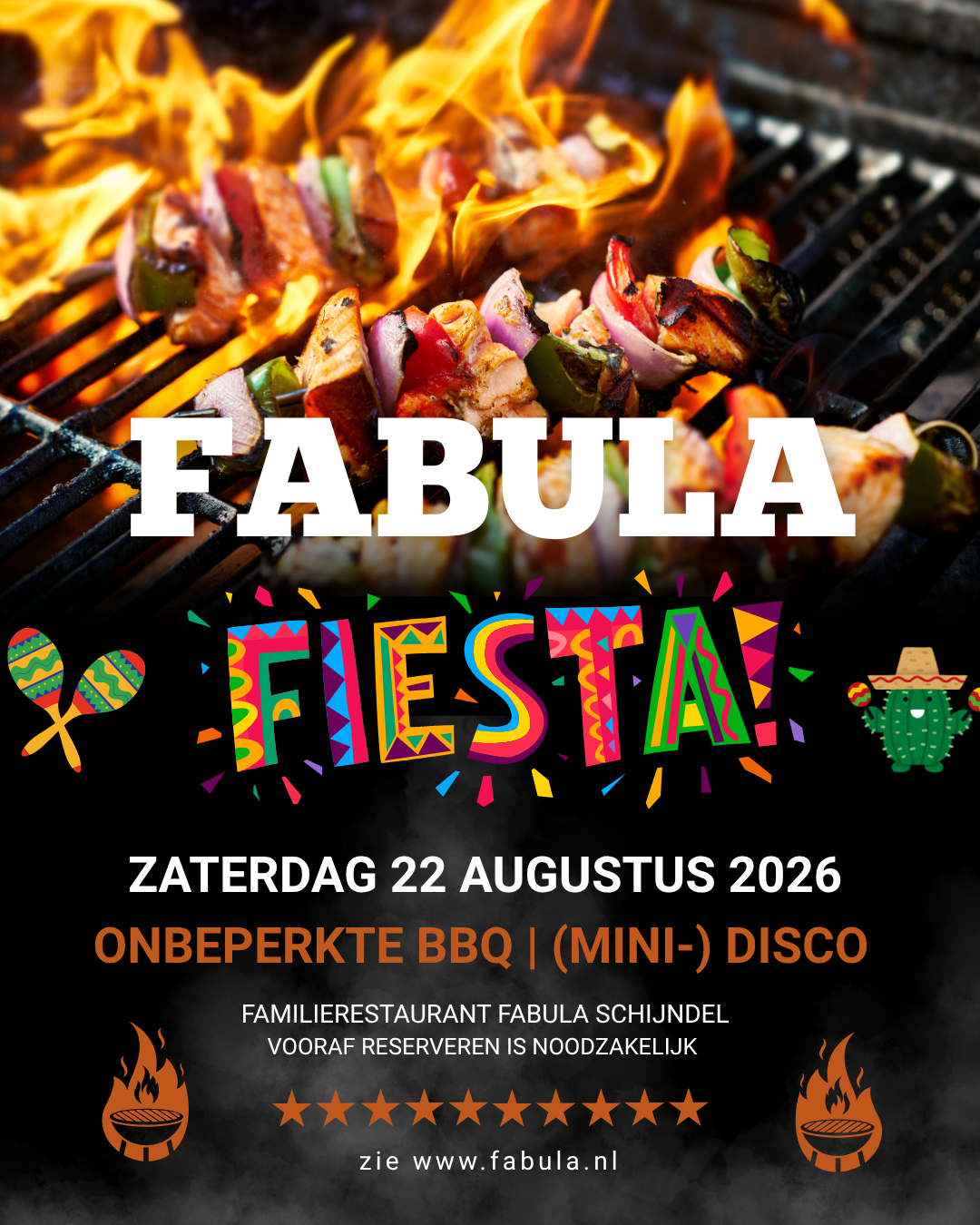 Fabula Fiesta – BBQ en mini-disco op zaterdag 22 augustus 2026 bij Fabula Schijndel