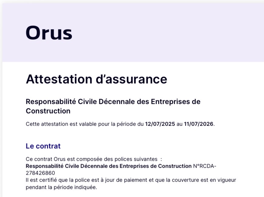 Attestation d'assurance Responsabilité Civile Décennale