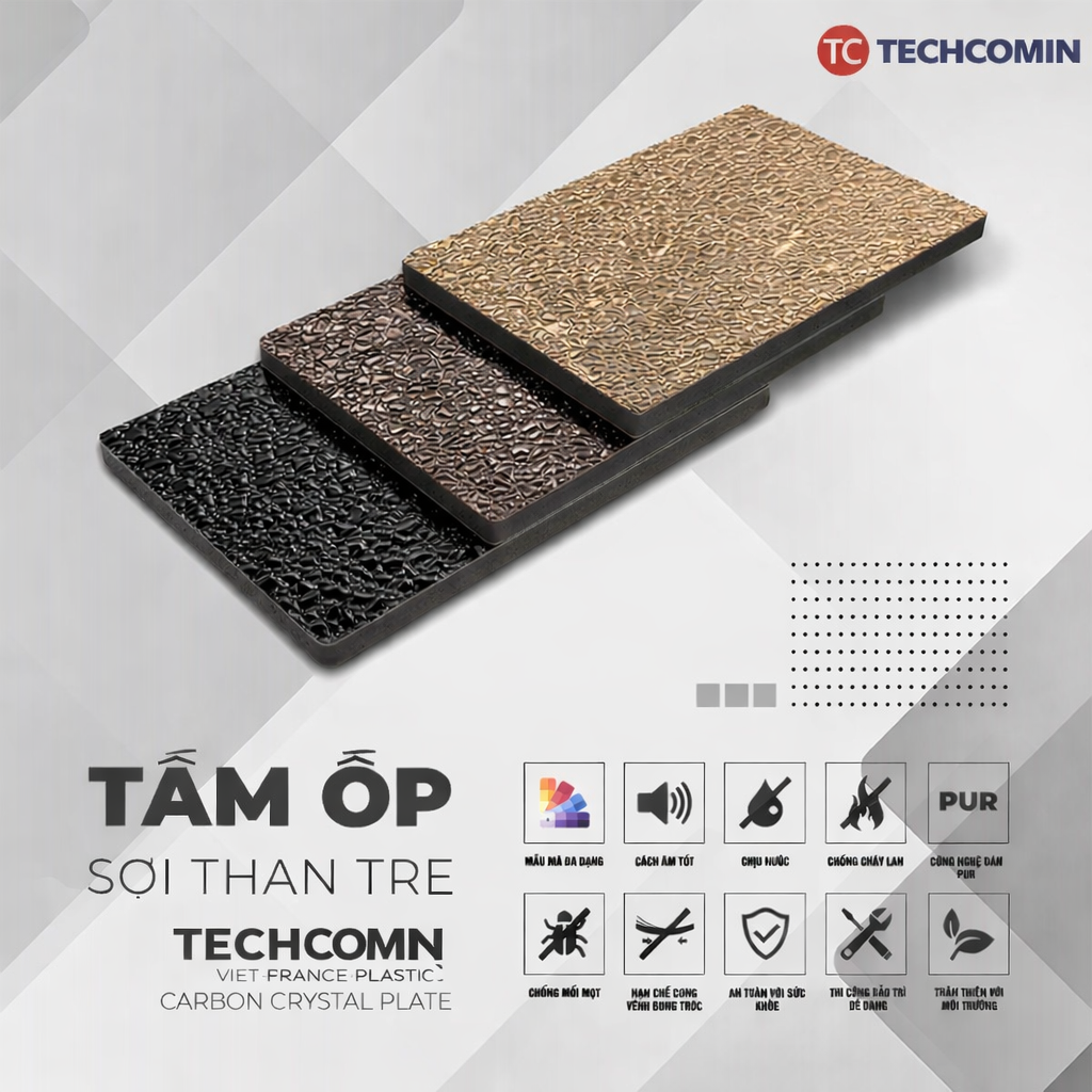 Ưu điểm tấm ốp sợi than tre TECHCOMIN – chống ẩm, chống mối mọt, cách âm cách nhiệt, an toàn không Formaldehyde