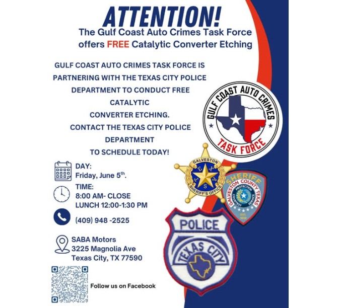 FREE Catalytic Converter VIN Etching Event — Galveston County