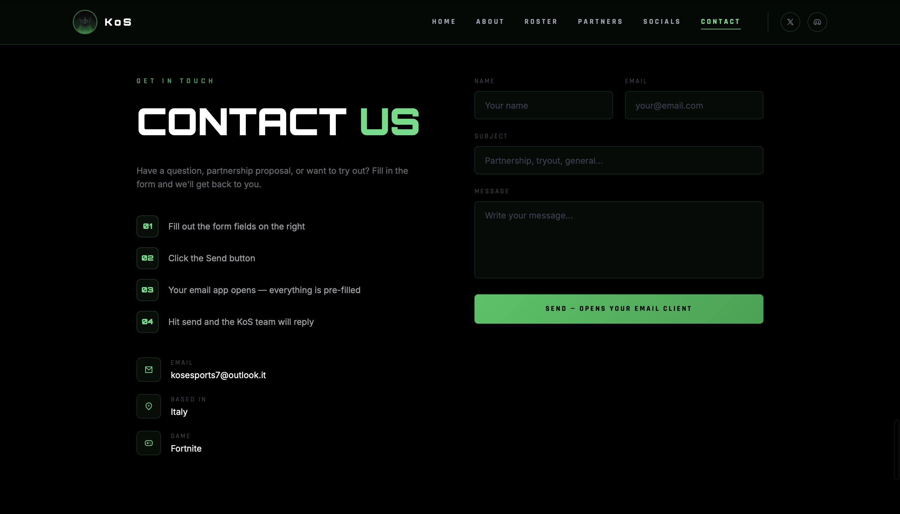 Knights of Shadows — Esports Org Website