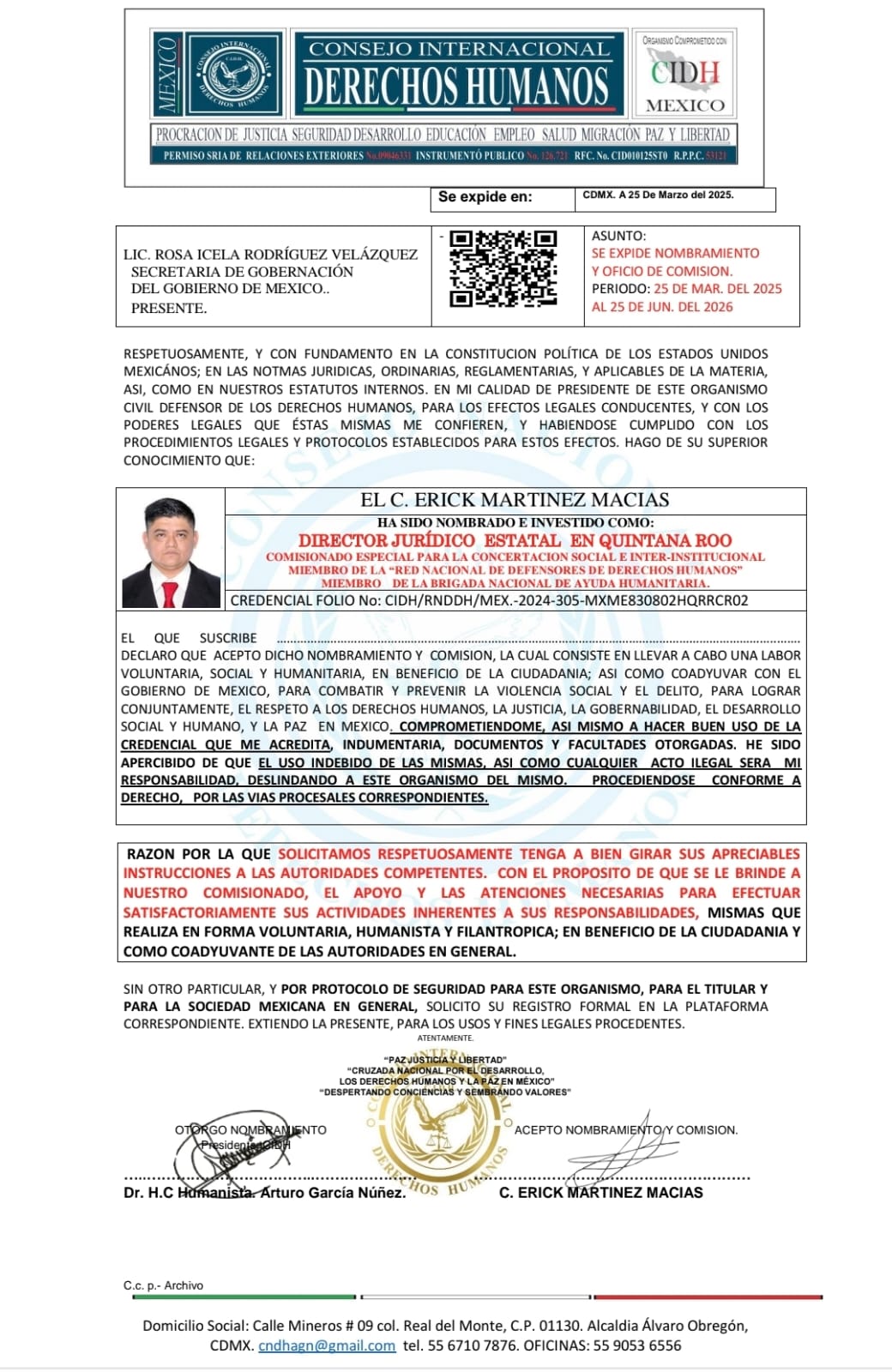 Credencial de REPRESENTANTE CIDH