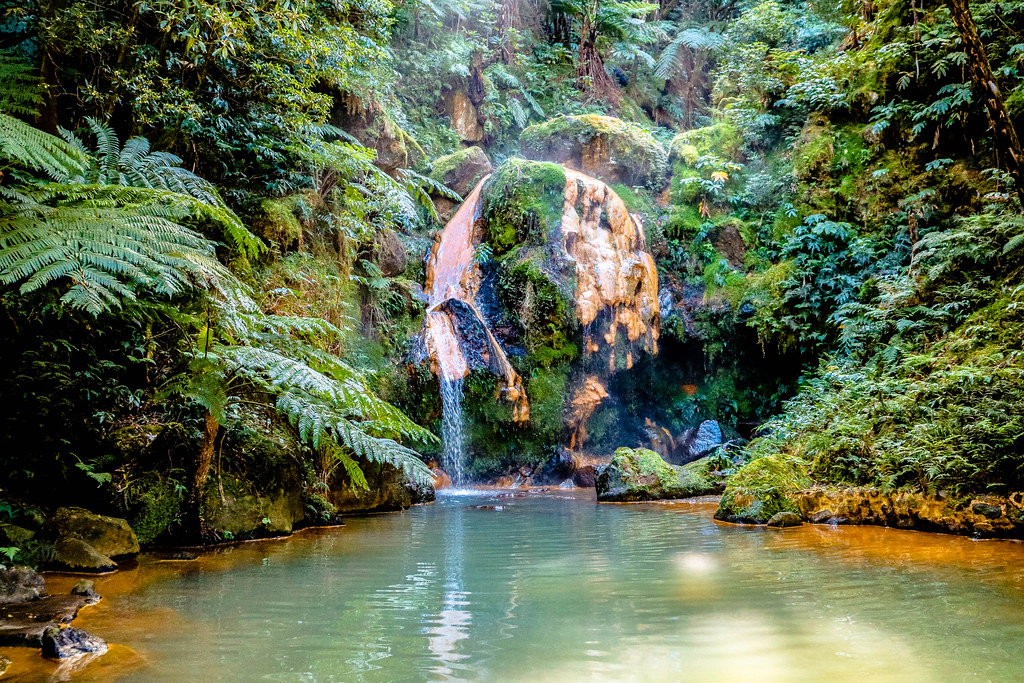Caldeira Velha thermal waterfall Azores