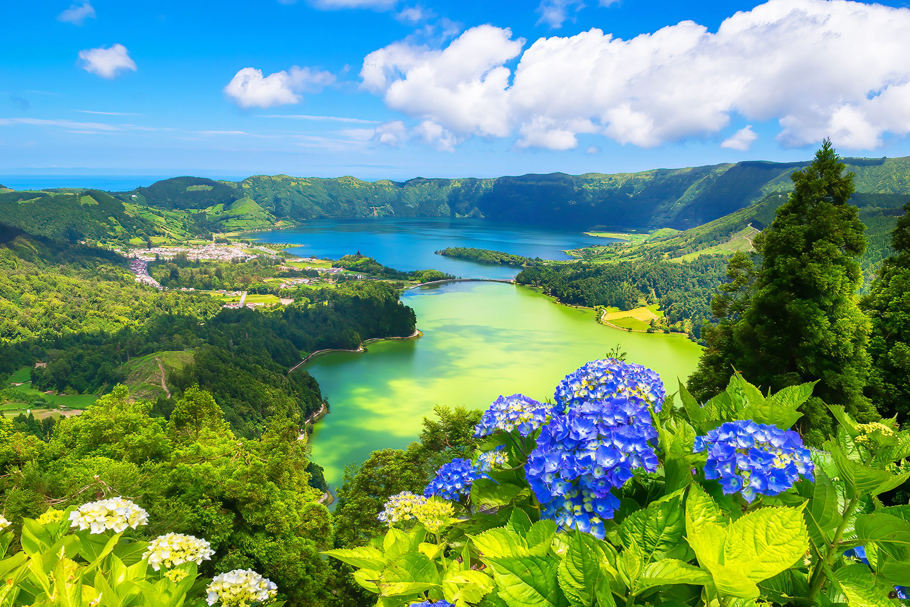 São Miguel island Azores — Sete Cidades twin volcanic lakes vista do rei viewpoint