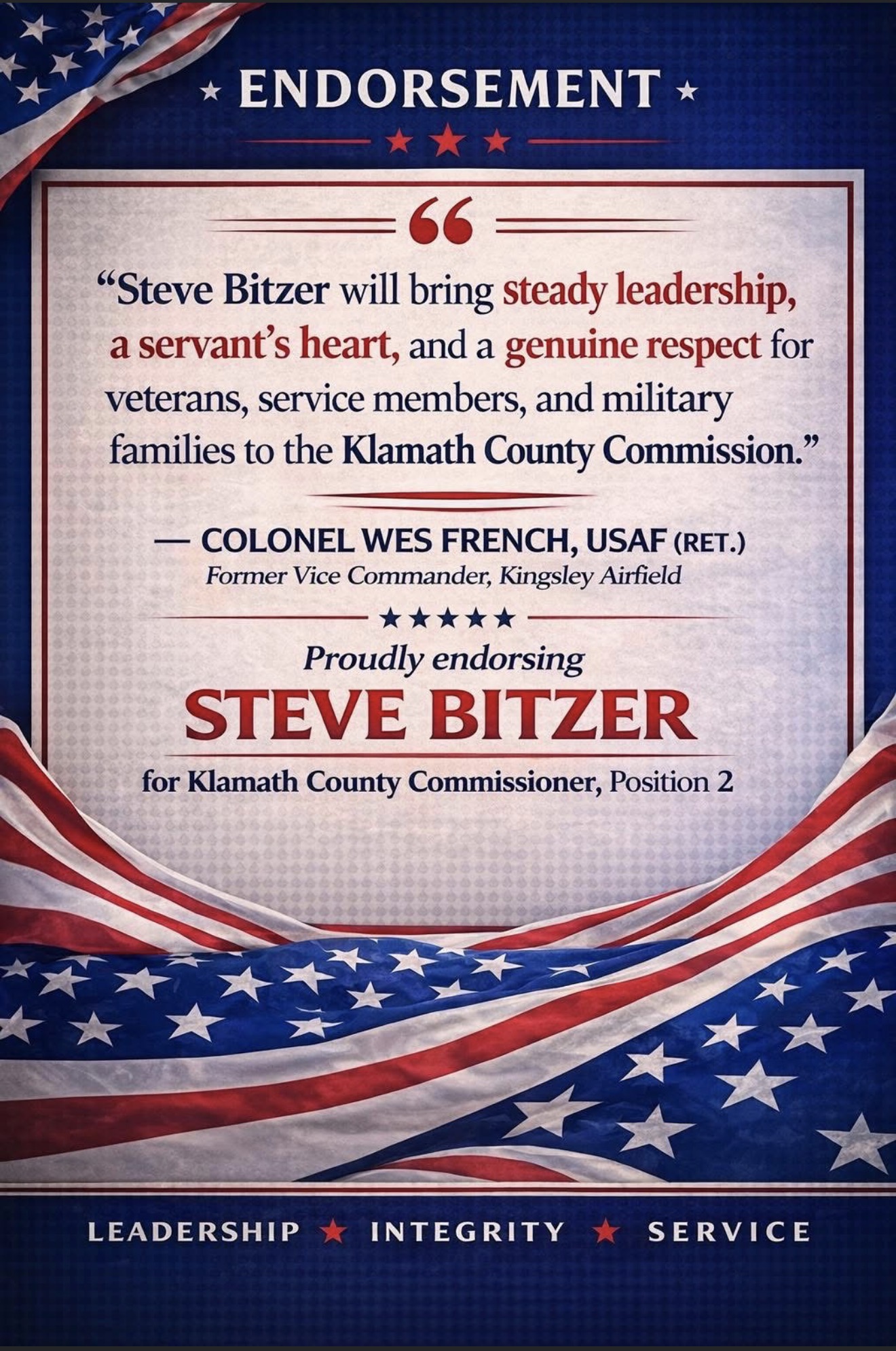 Endorsement from Colonel Wes French
