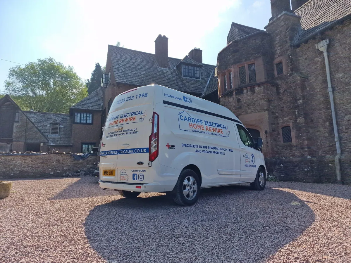 Cardiff electrician van at a period property home rewire site