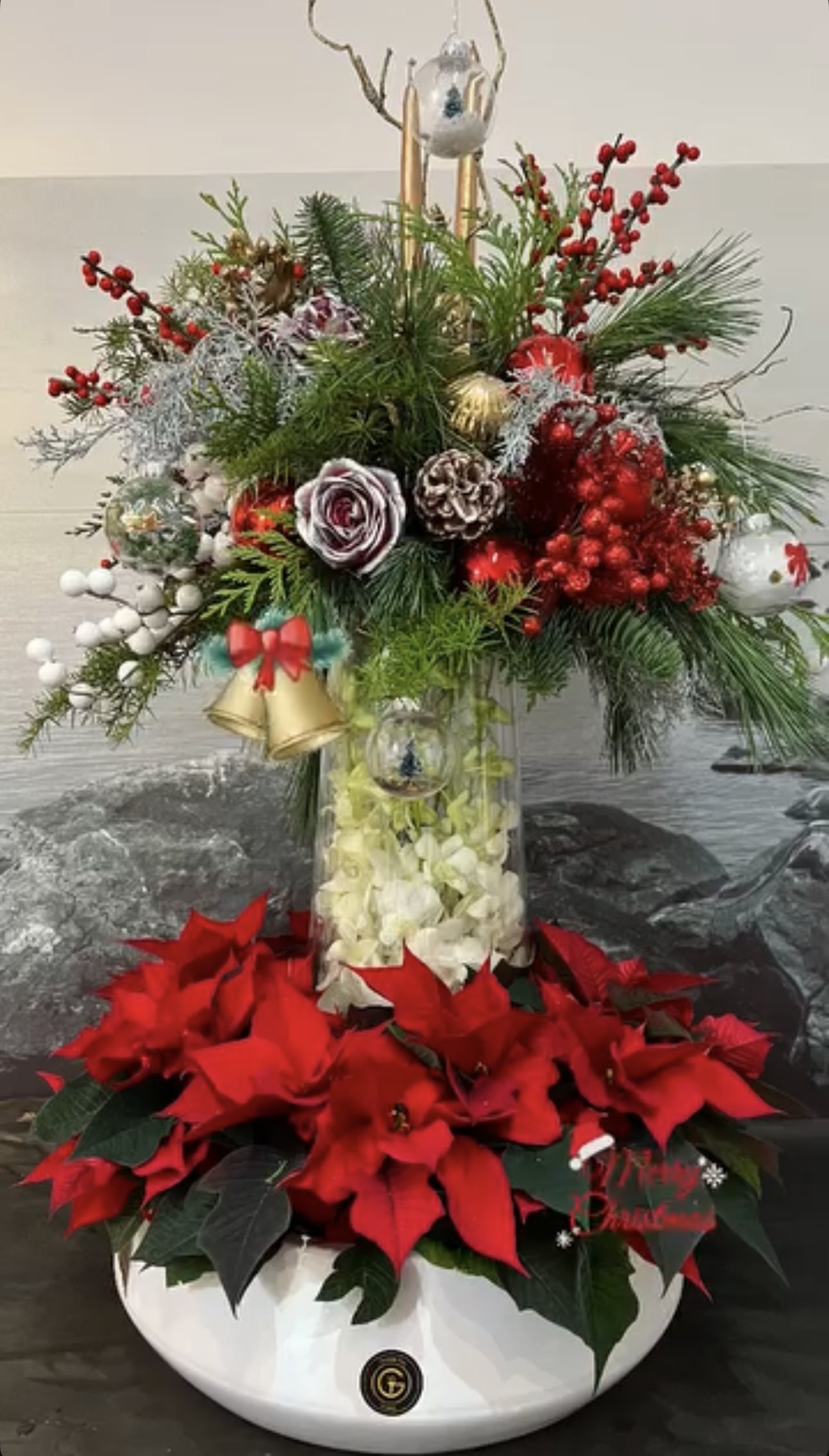 Playful red and white blooms with peppermint-inspired accents for a sweet holiday surprise