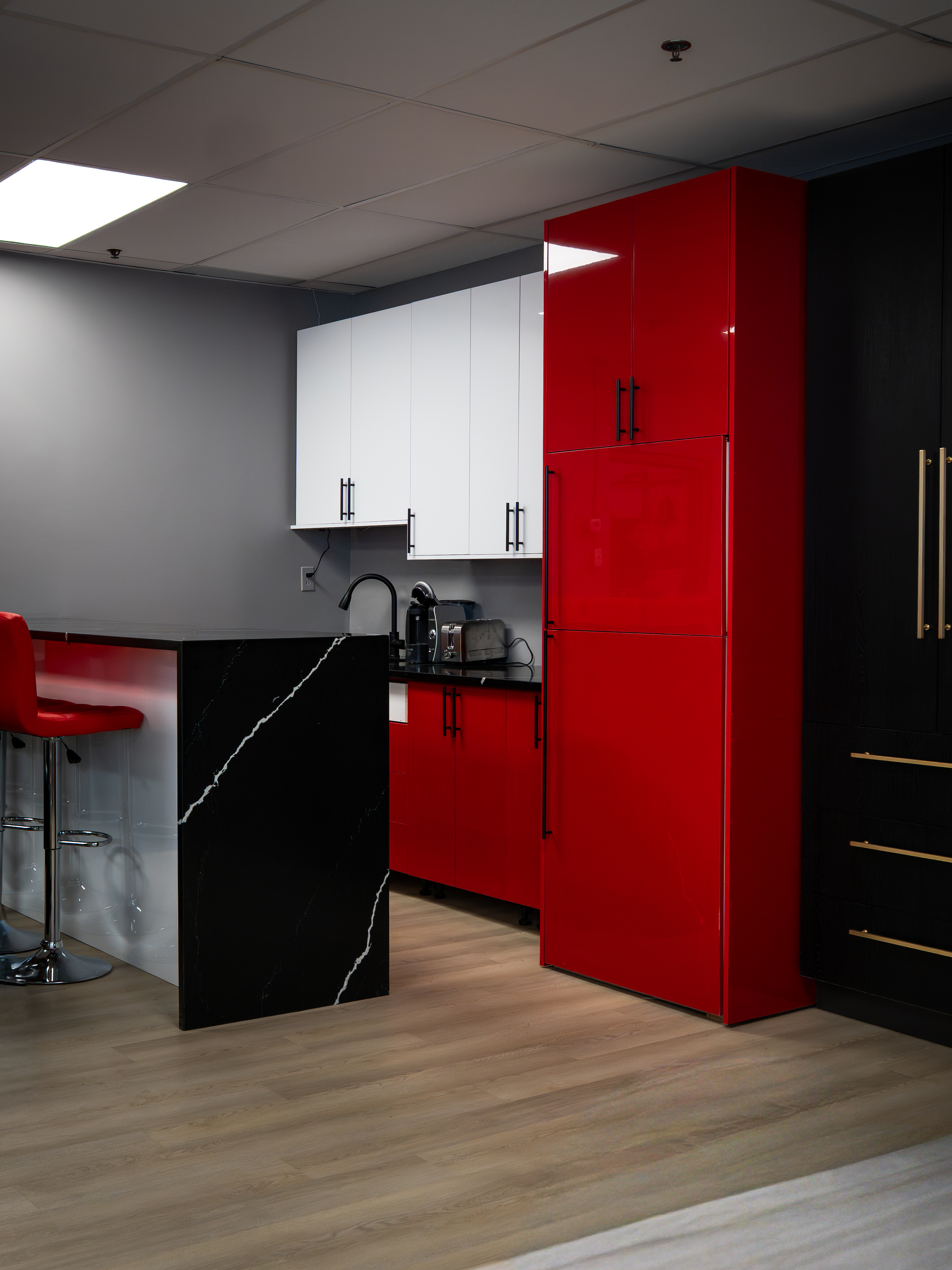 Red and White Kitchen Cabinets