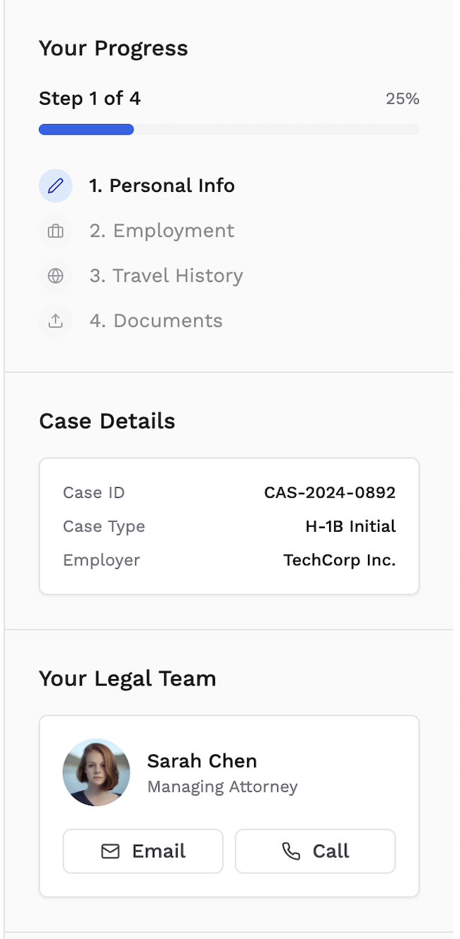 Intake and document requests interface