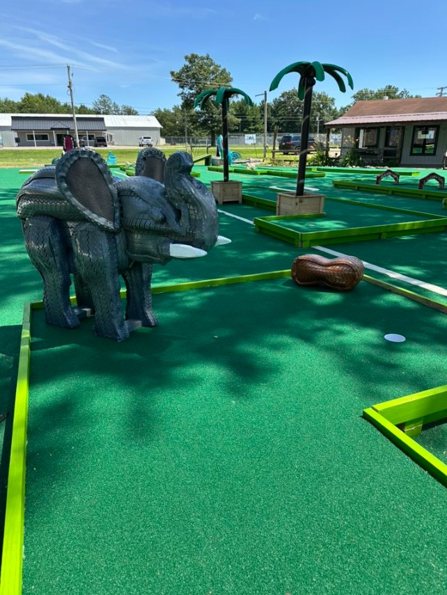 Elephant obstacle hole on the mini golf course at Tipsy Tee Tavern in Adams, WI