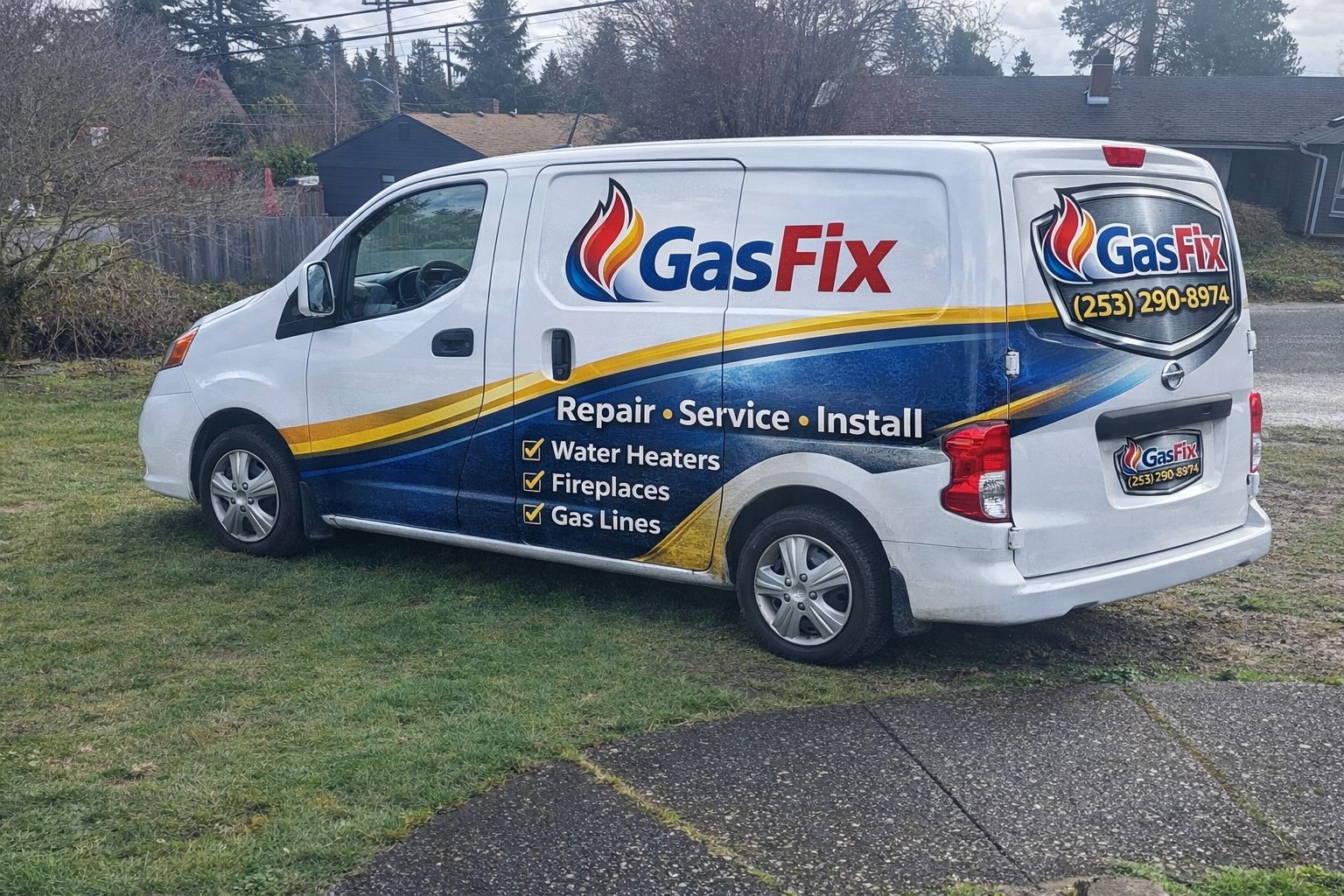 GasFix certified technician servicing a gas fireplace in a Seattle home