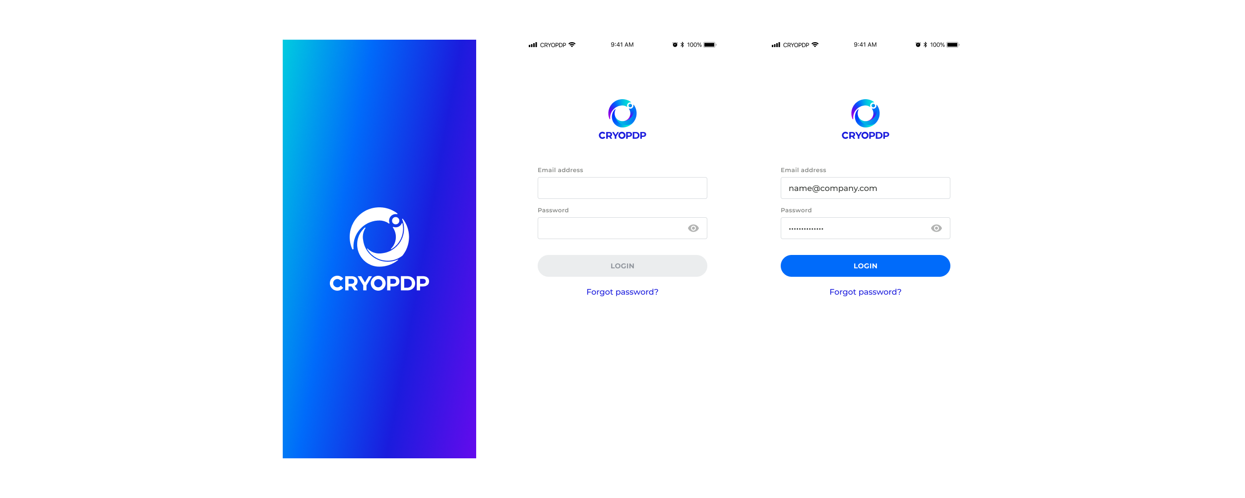Mobile Driver App — Login and recover password