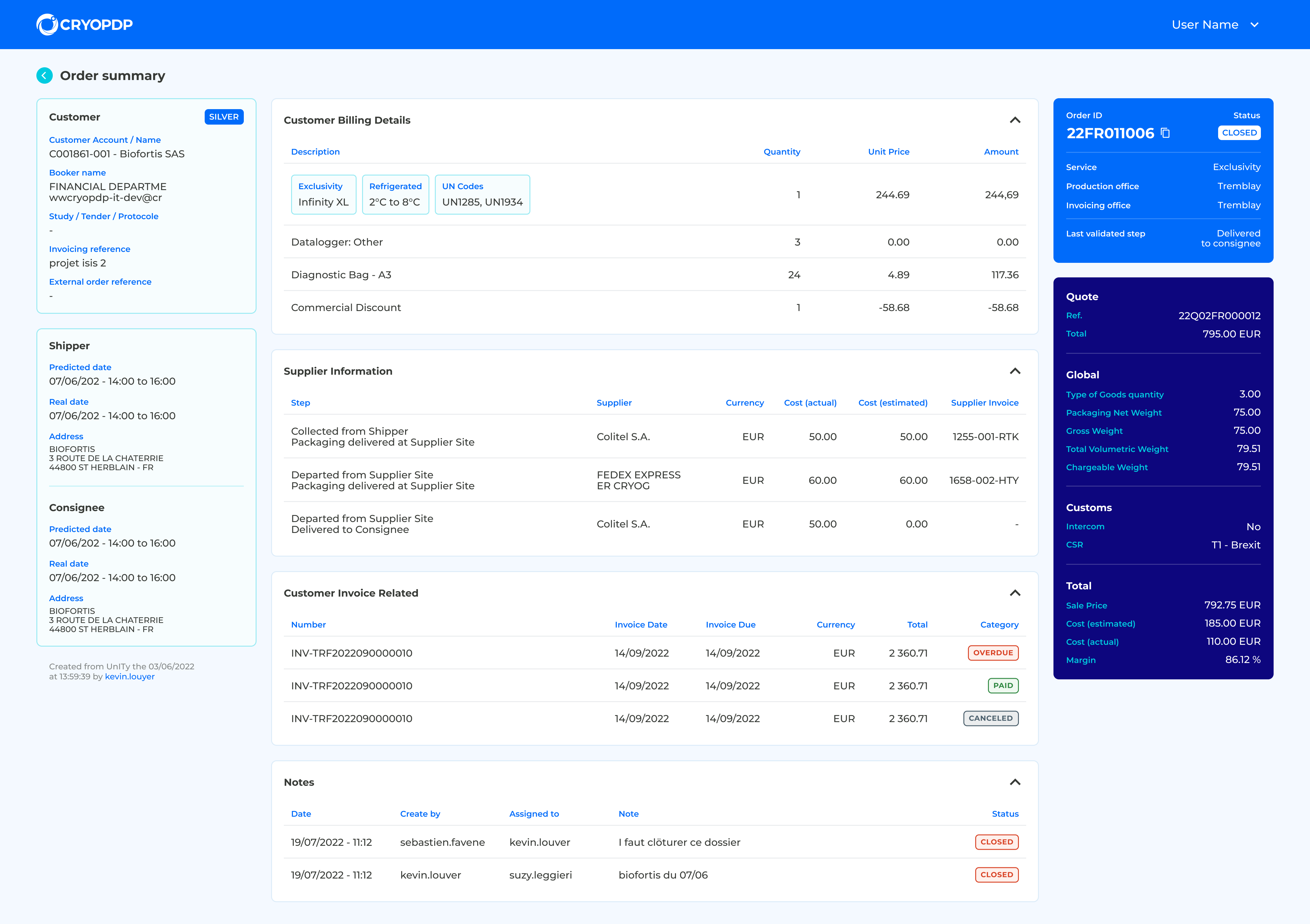 CRYOPDP Enterprise Dashboard Order Summary Redesign — Full view