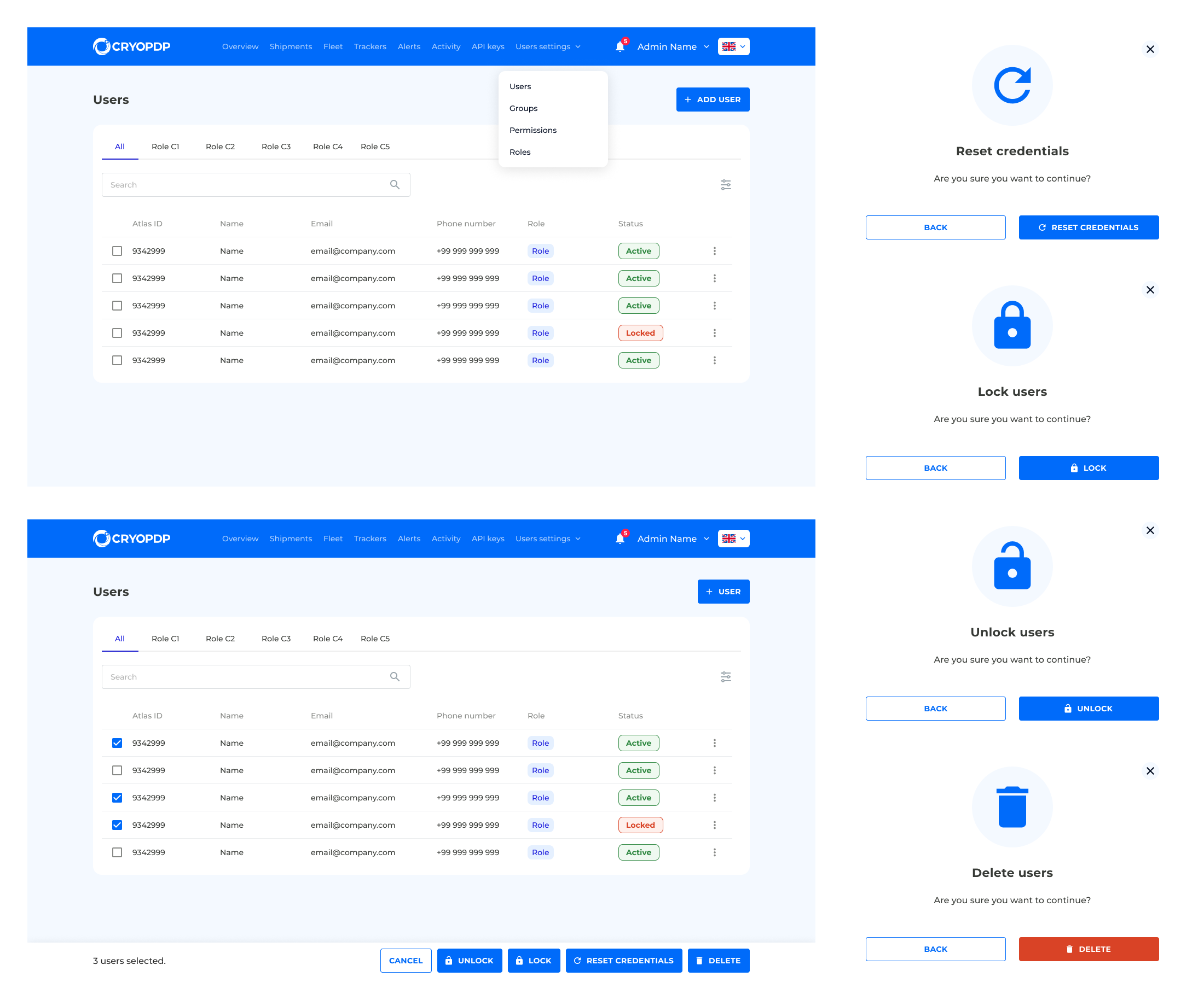 Desktop Admin Platform — Users management