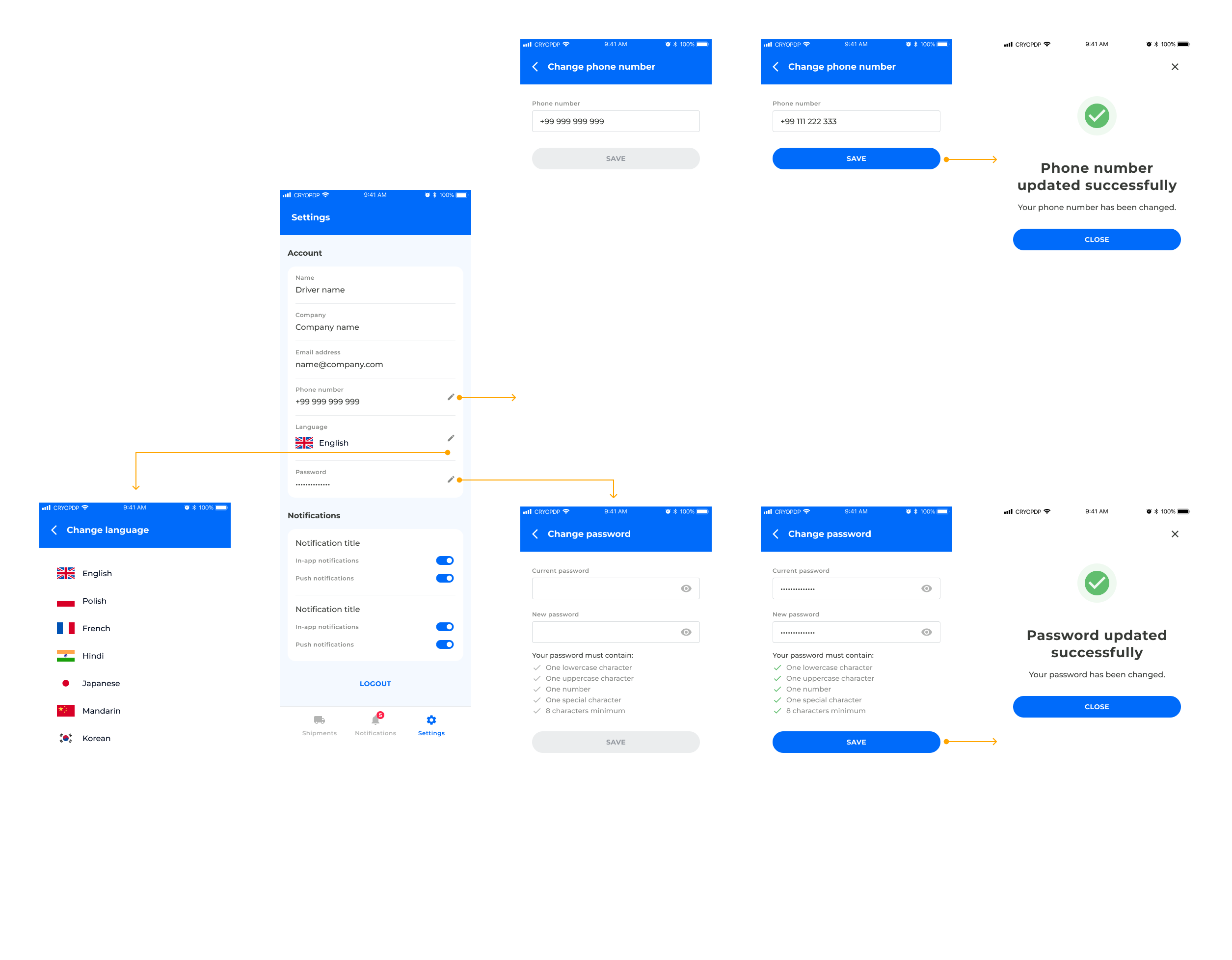 Mobile Driver App — Settings