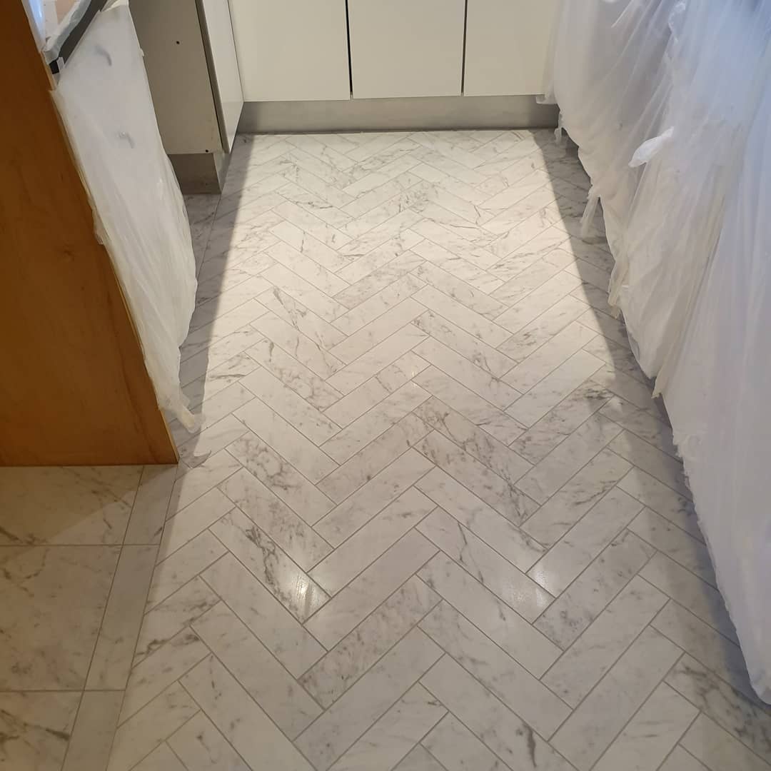 Scope Tiling kitchen marble herringbone floor tiling Sydney