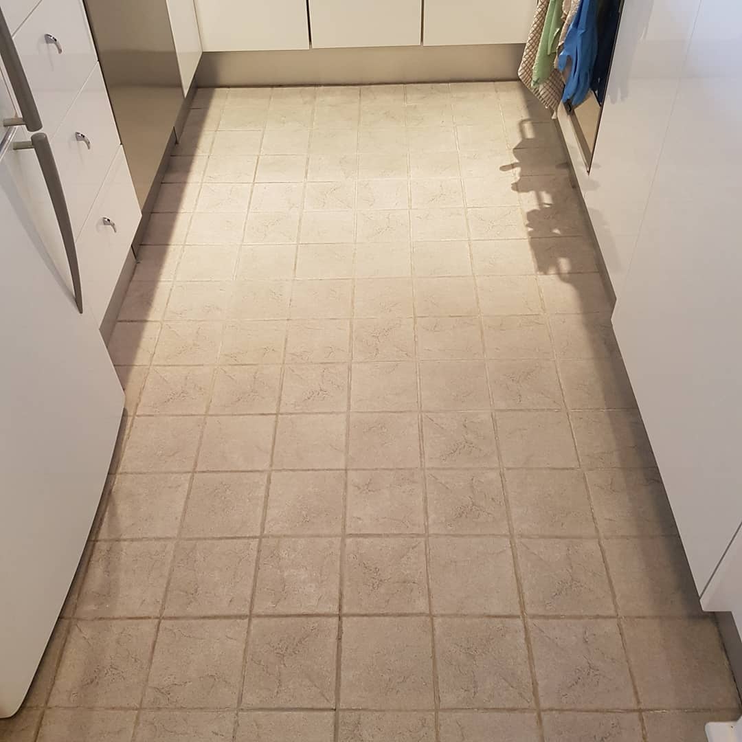 Scope Tiling before — old cream floor tiles kitchen renovation Sydney