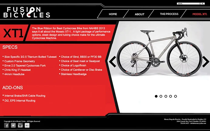 Fusion Bicycles Website — view 4