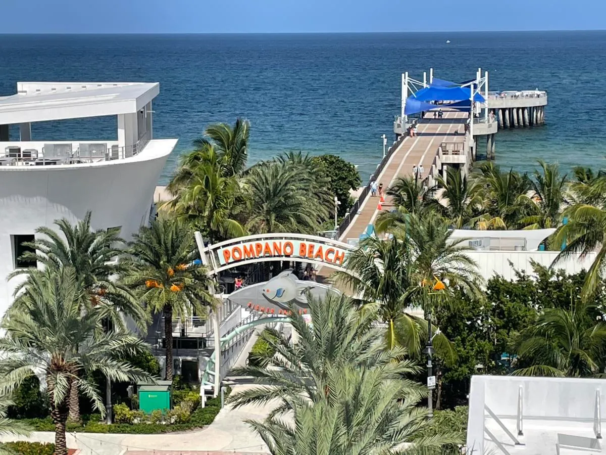 Pompano Beach Florida coastline and fishing pier at golden hour