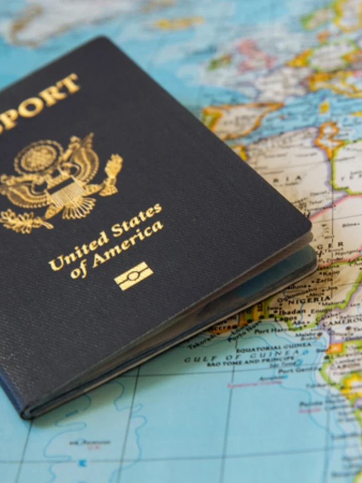 United States passport on world map