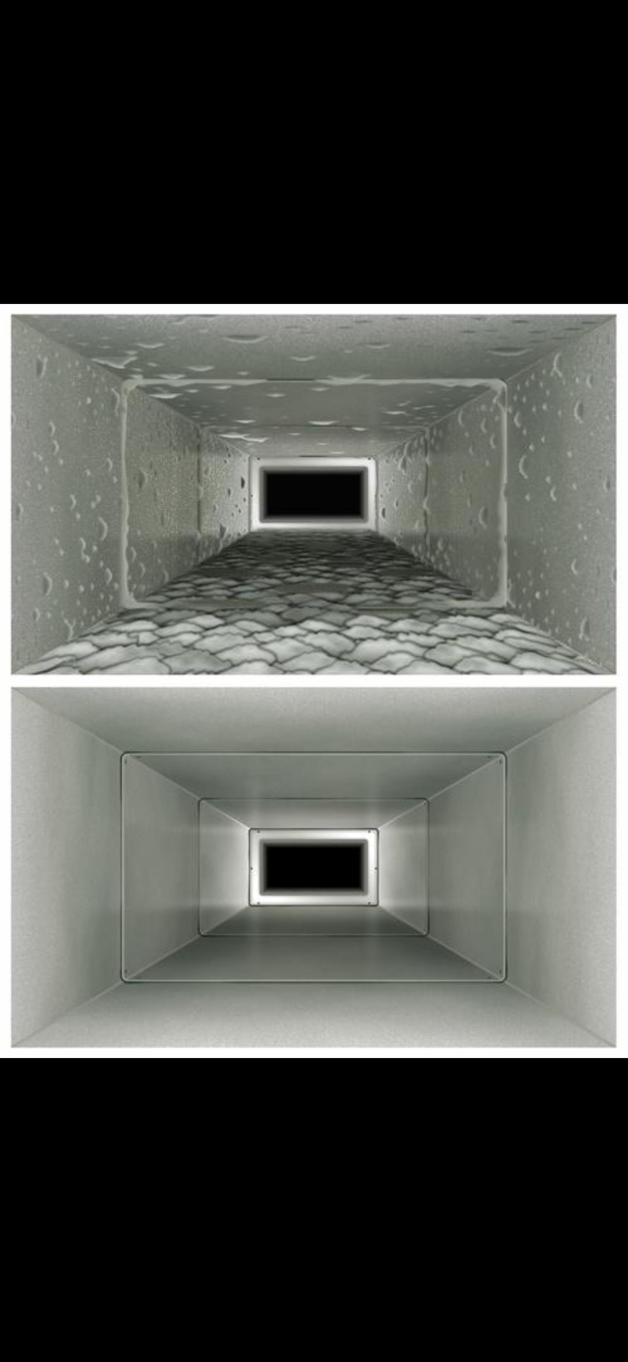 Air duct interior with heavy dust and debris buildup before cleaning