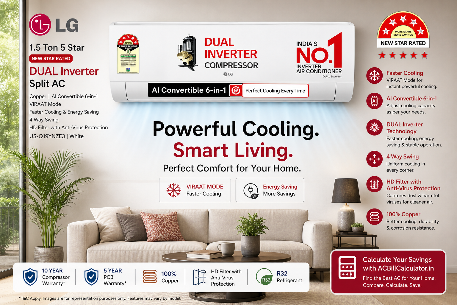 LG 1.5 Ton 5-Star AI+ Dual Inverter Split AC