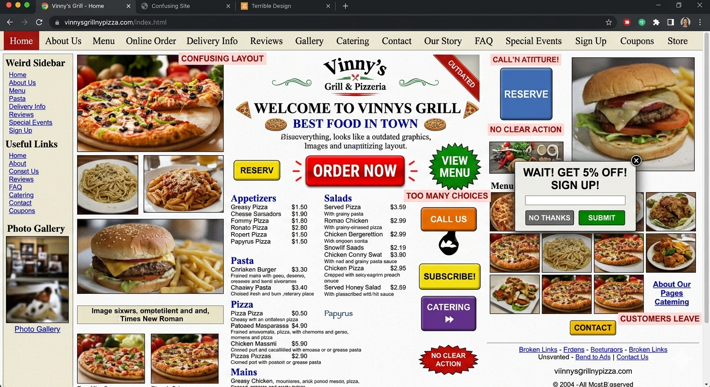 Before — outdated messy website