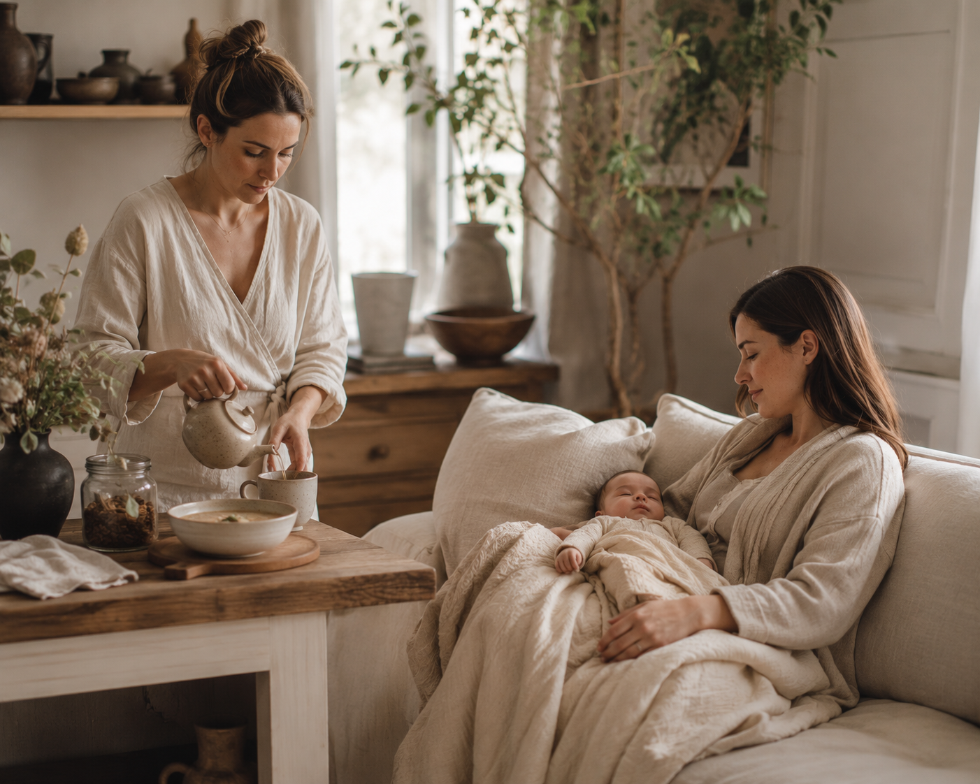 Moment authentique de soutien et bienveillance post-partum