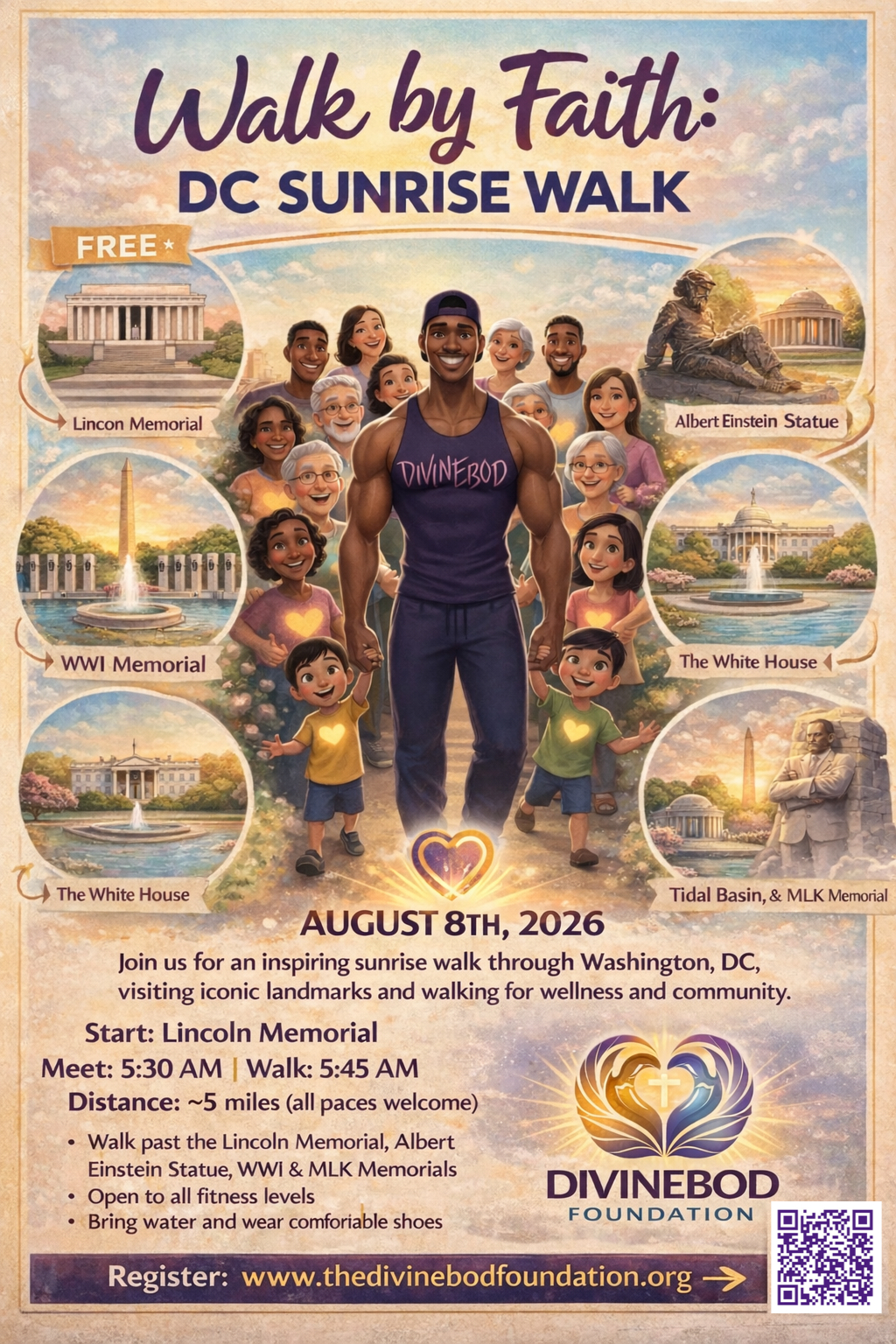 Walk by Faith DC Sunrise Walk Event Flyer - August 8th 2026