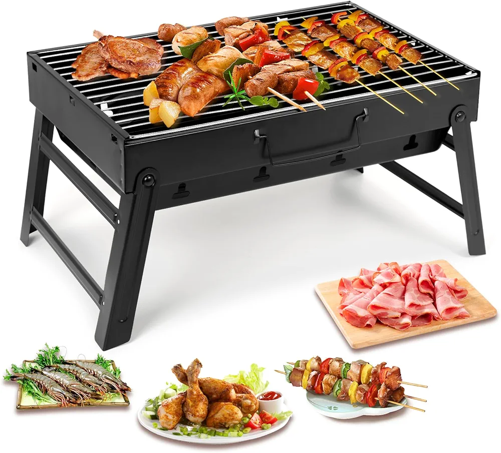 Mini Churrasqueira Mesa Carvao 25cm — vista lateral churrasqueira portátil churrasco carvão VibeGrill Portugal