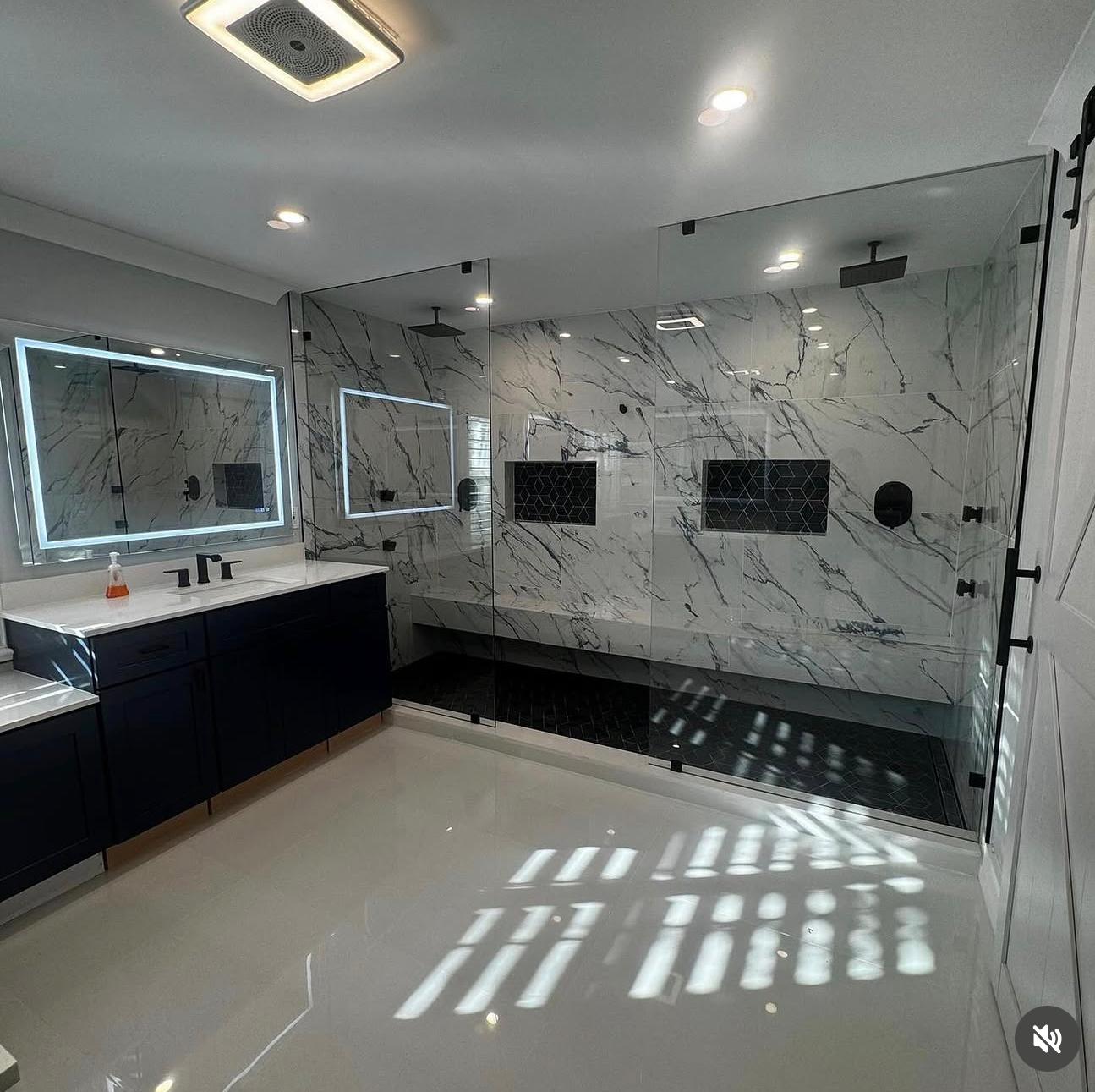 Modern Master Bath with Vanity and Hexagon Tile