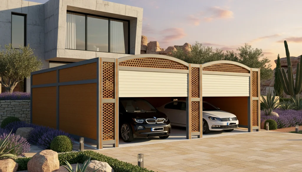 Model 1 - İkili Kapalı Kepenkli Işıklı Villa Garajı
